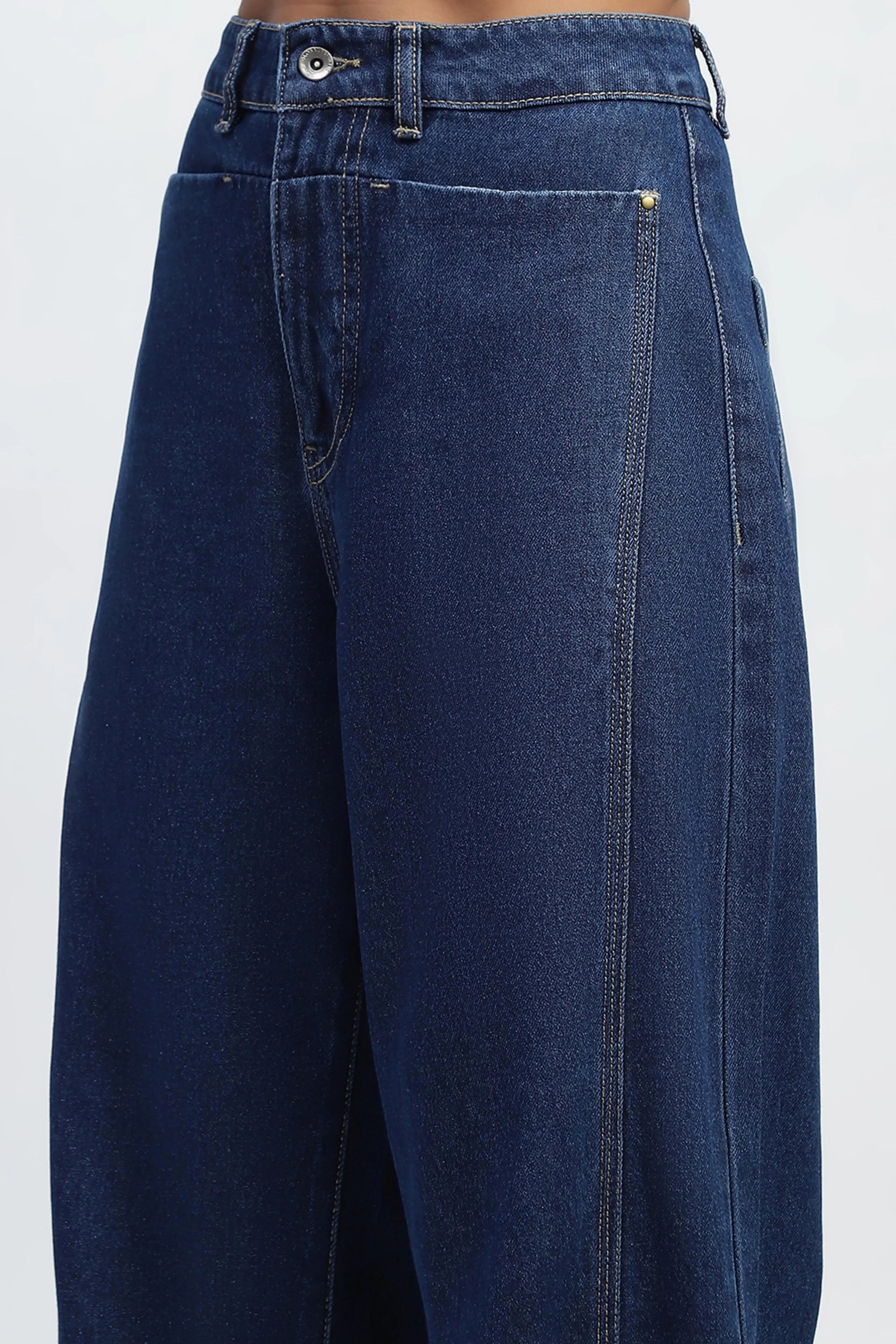 Blue Cotton Blend Boyfriend Jeans - Global Republic
