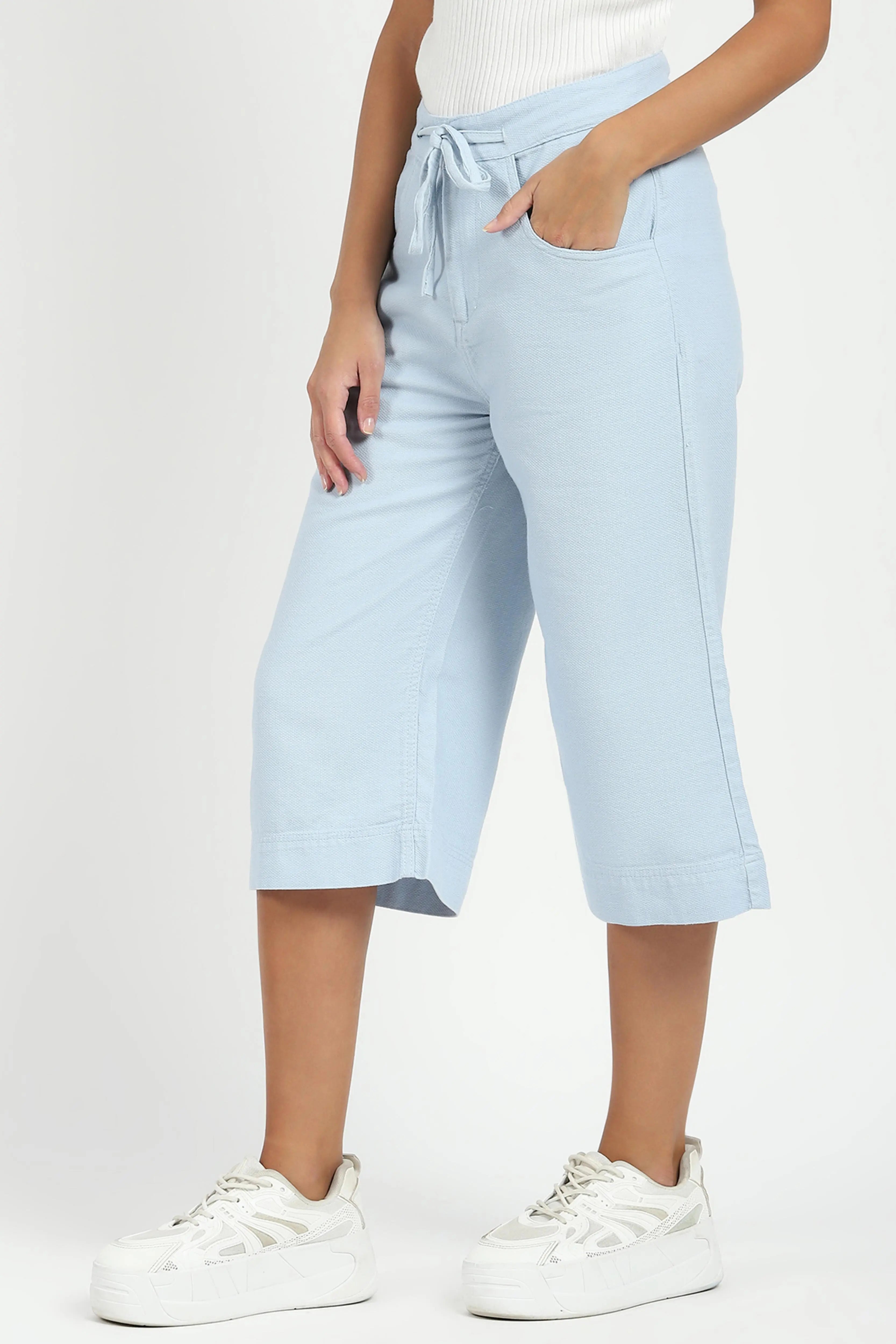 Blue Cotton Relaxed Fit Culottes - Global Republic