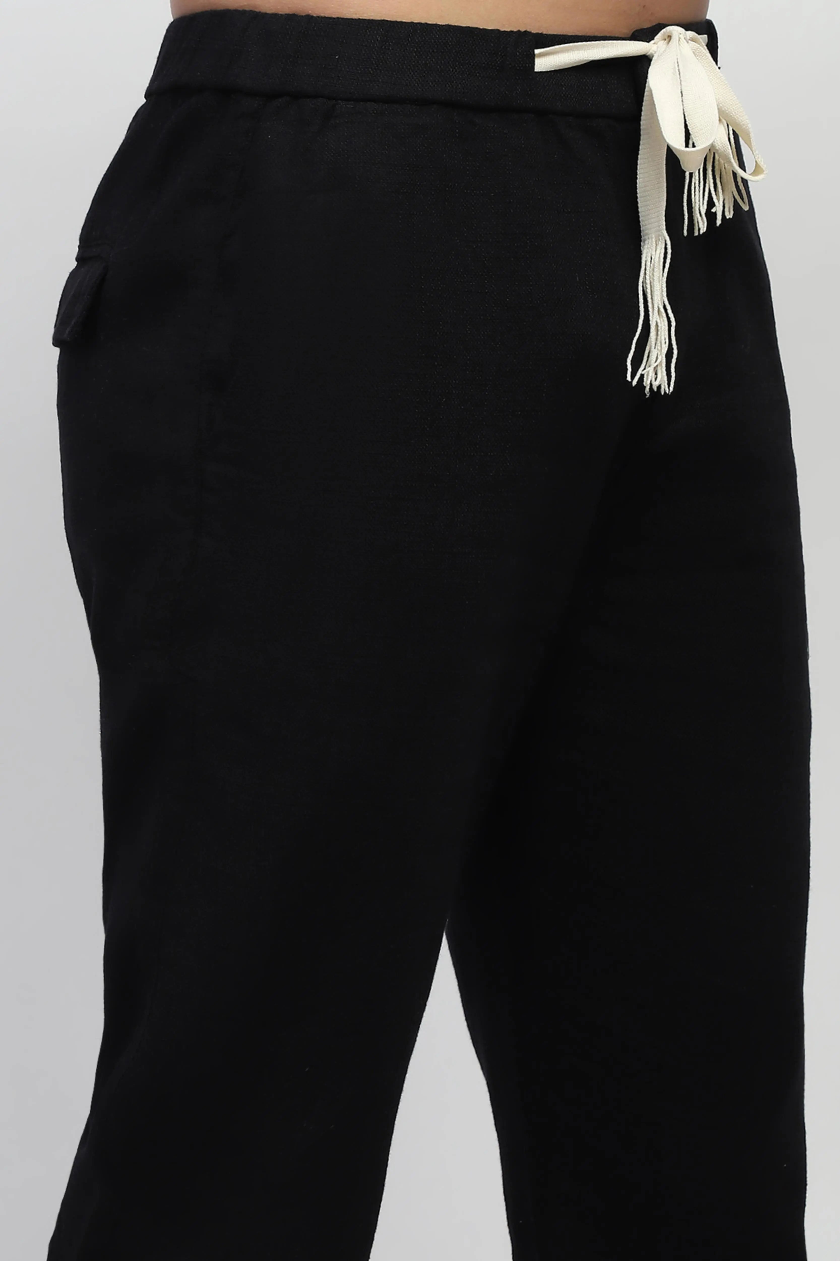 Black Solid Cotton Loose Fit Trouser - Global Republic