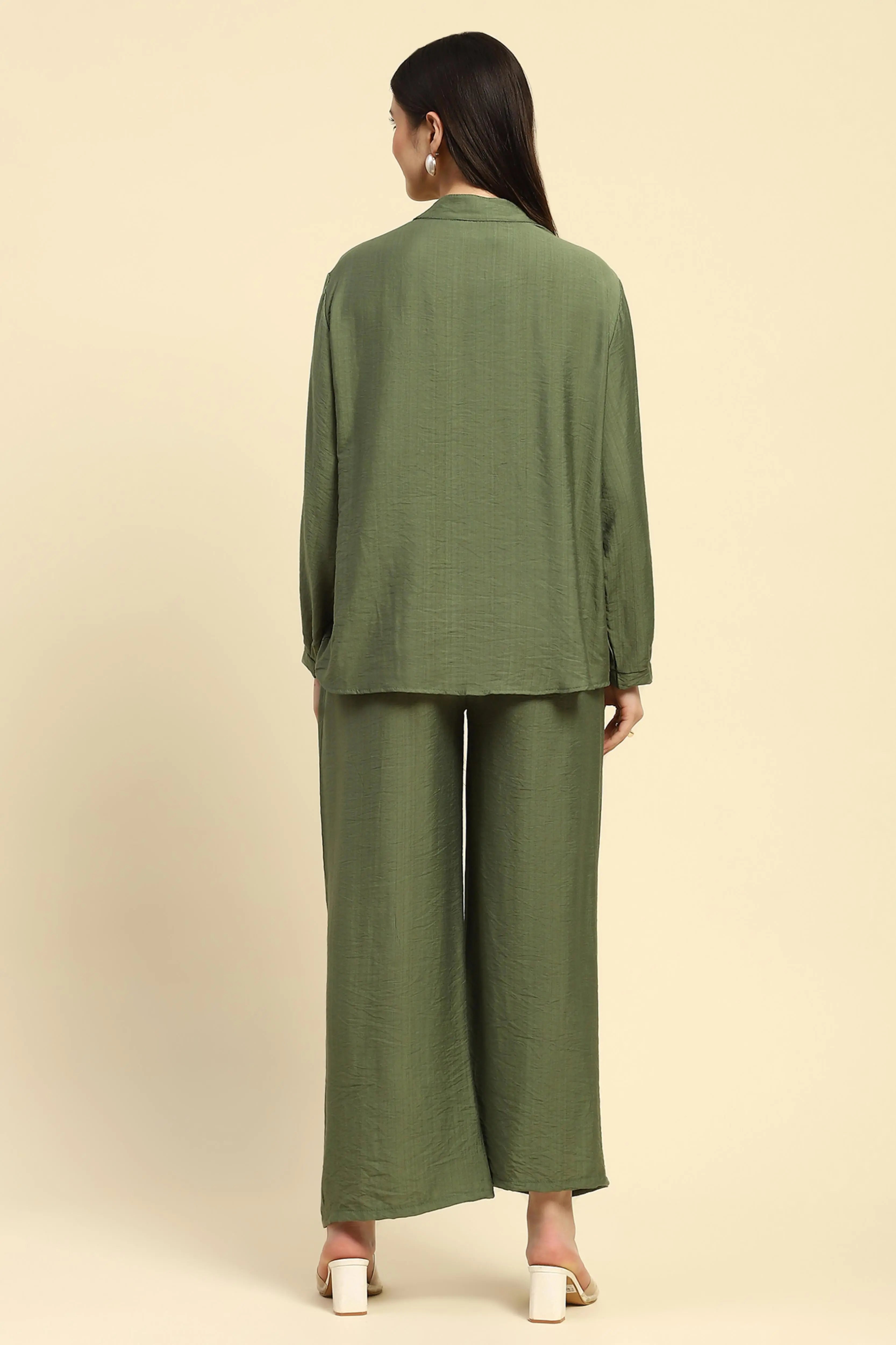 Green Embroidered Rayon Nightsuit - Global Republic