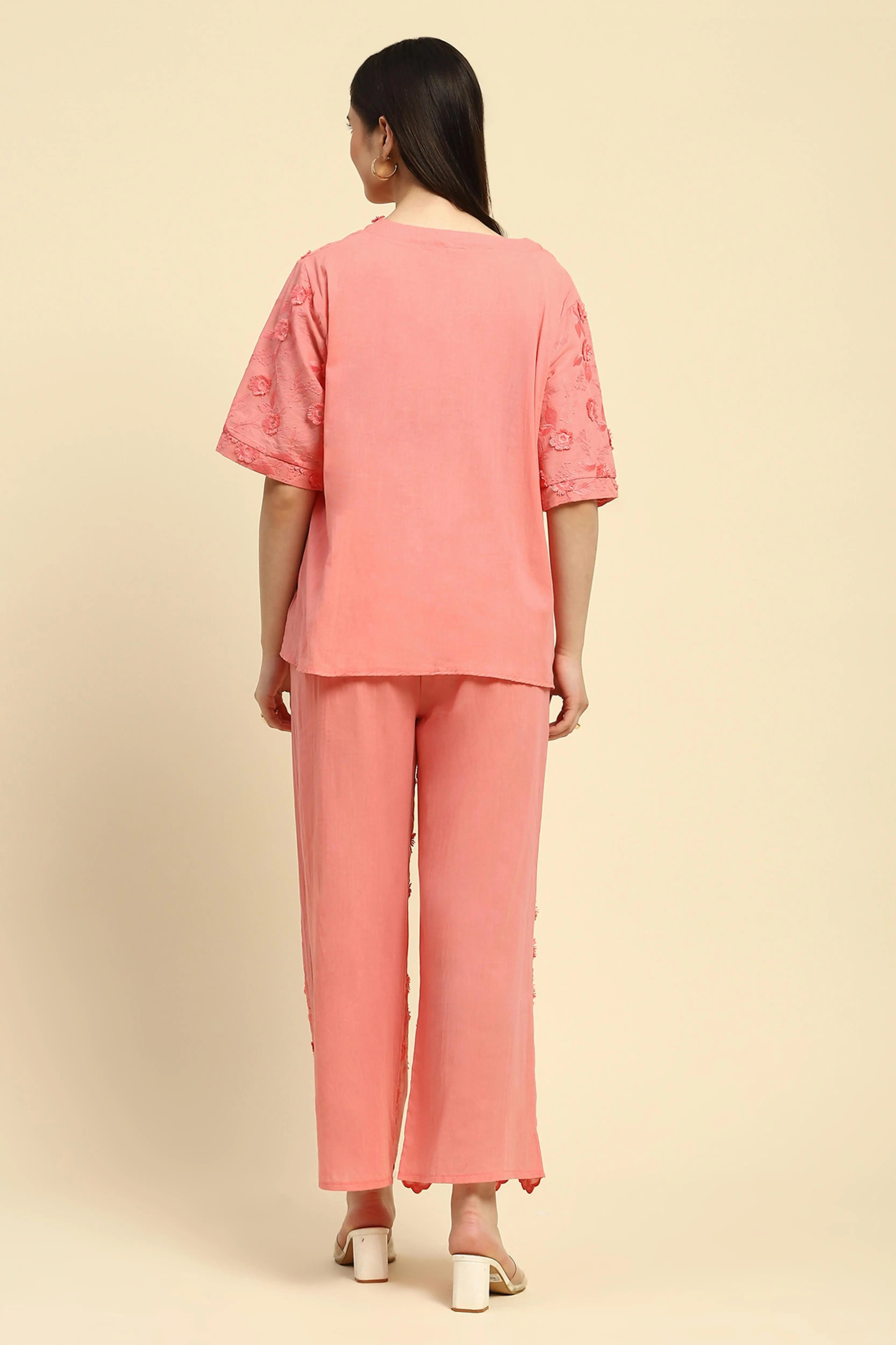 Pink Embroidered Cotton Nightsuit - Global Republic