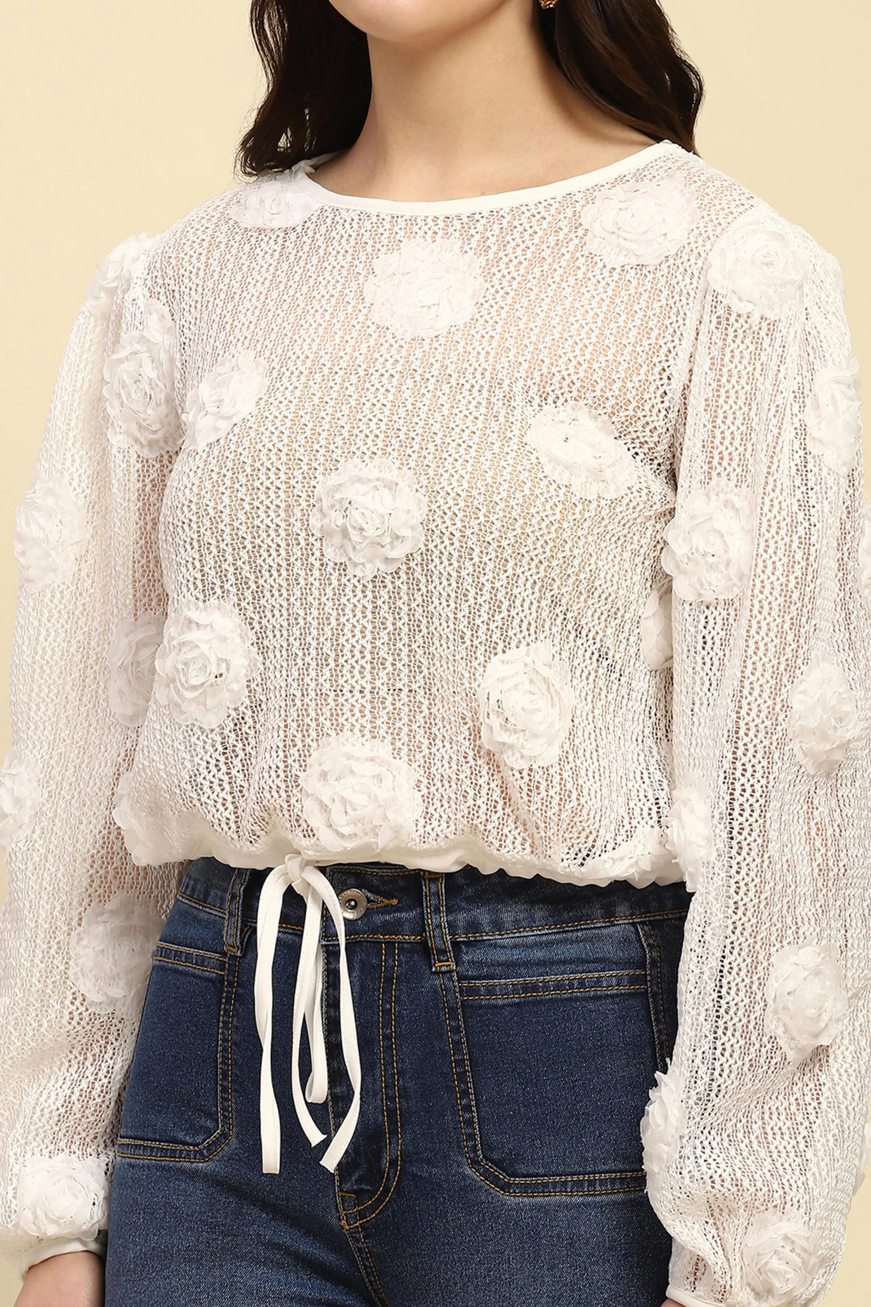 White Rose Floral Boxy Fit Sheer Top - Global Republic