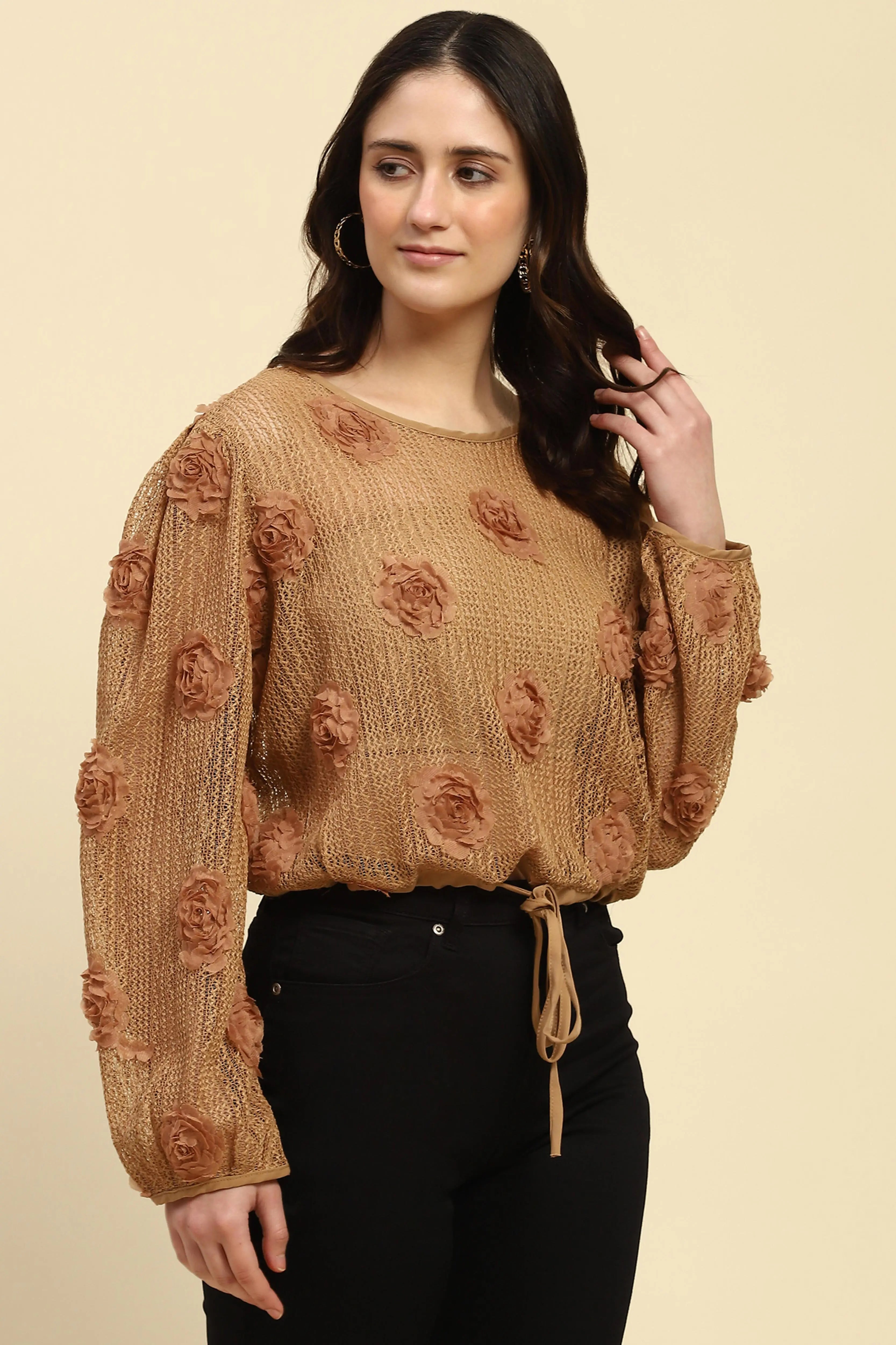Brown Applique Embroidered Top - Global Republic