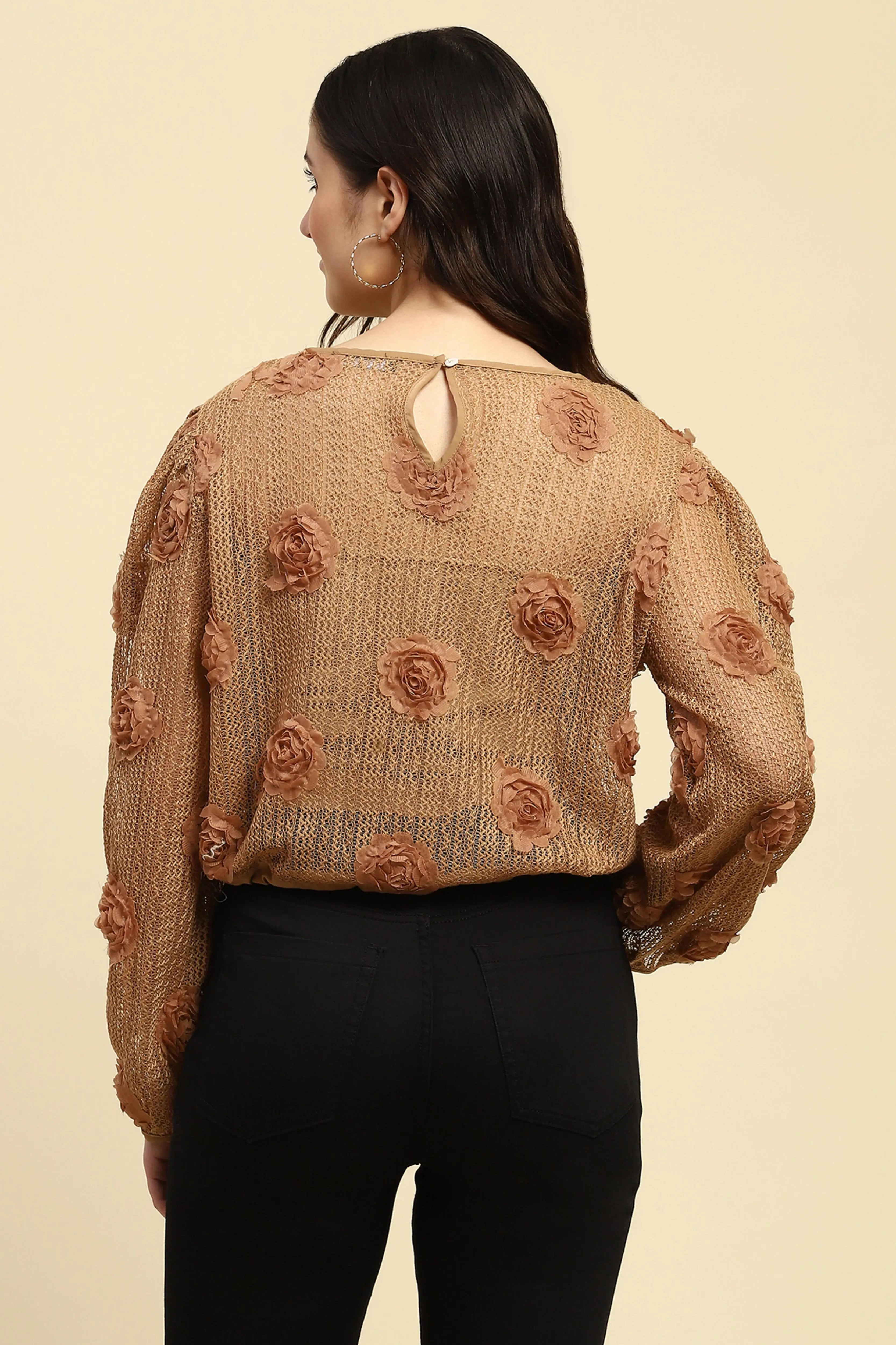 Brown Applique Embroidered Top - Global Republic