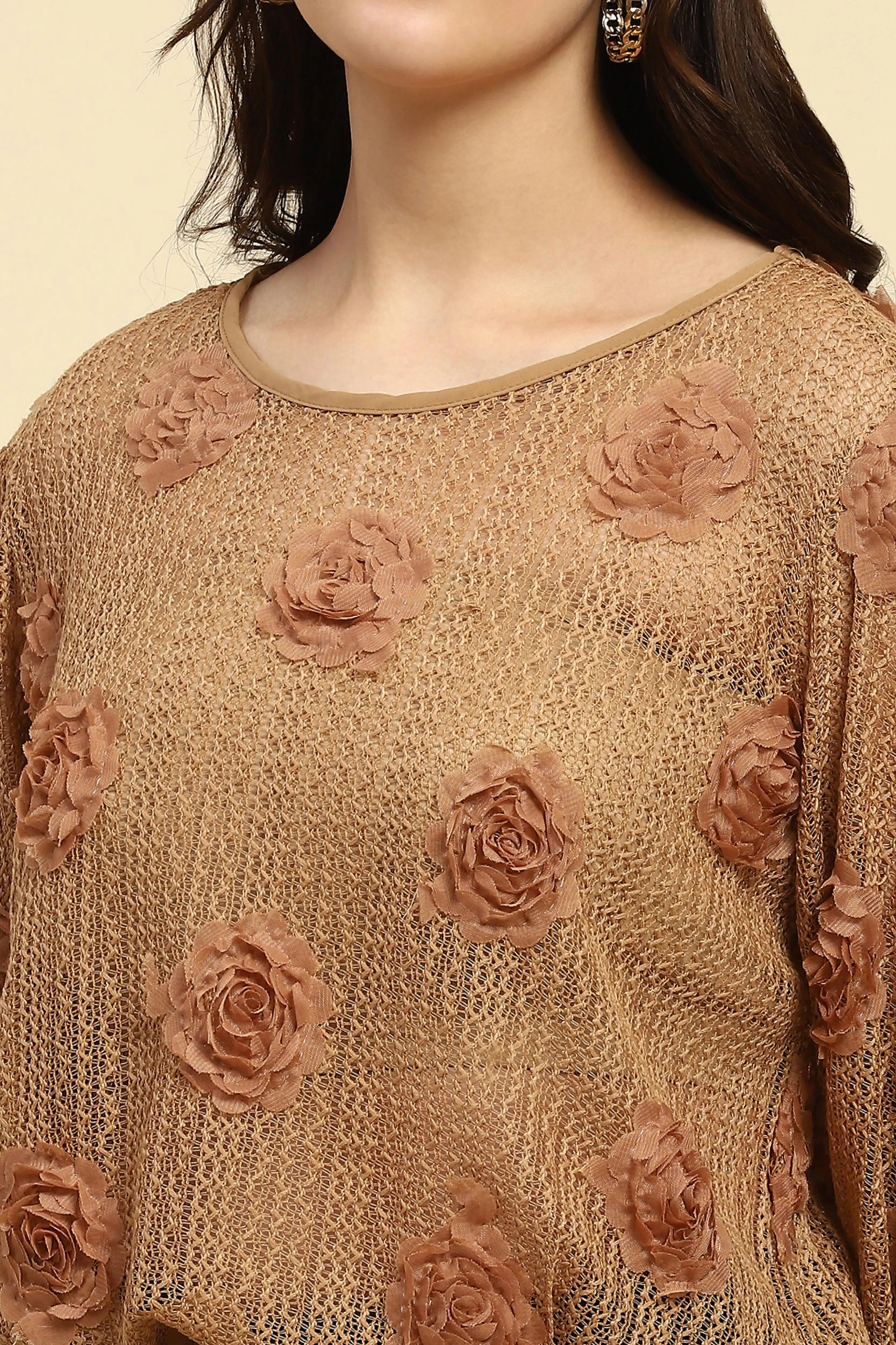 Brown Applique Embroidered Top - Global Republic