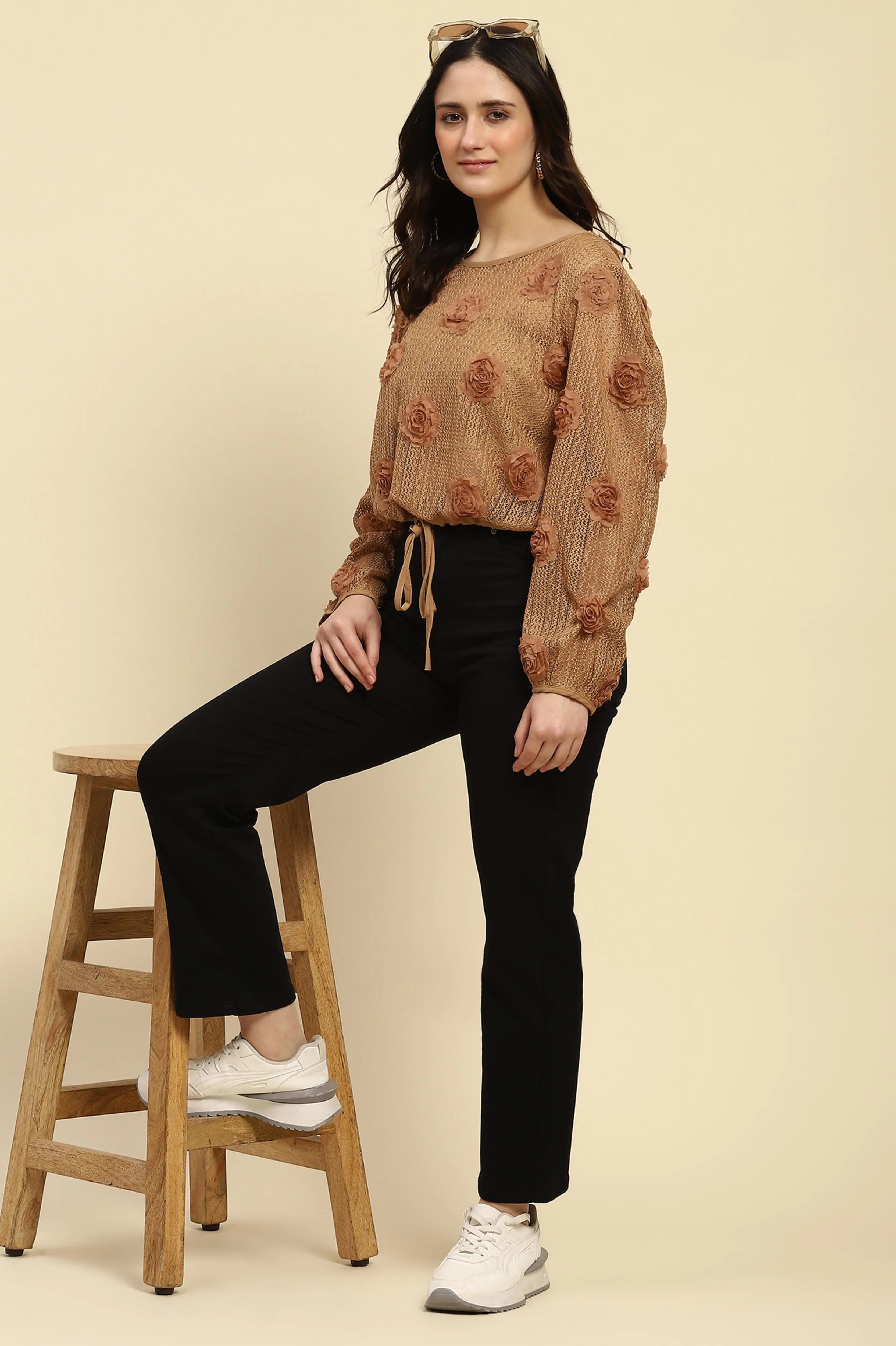 Brown Applique Embroidered Top - Global Republic