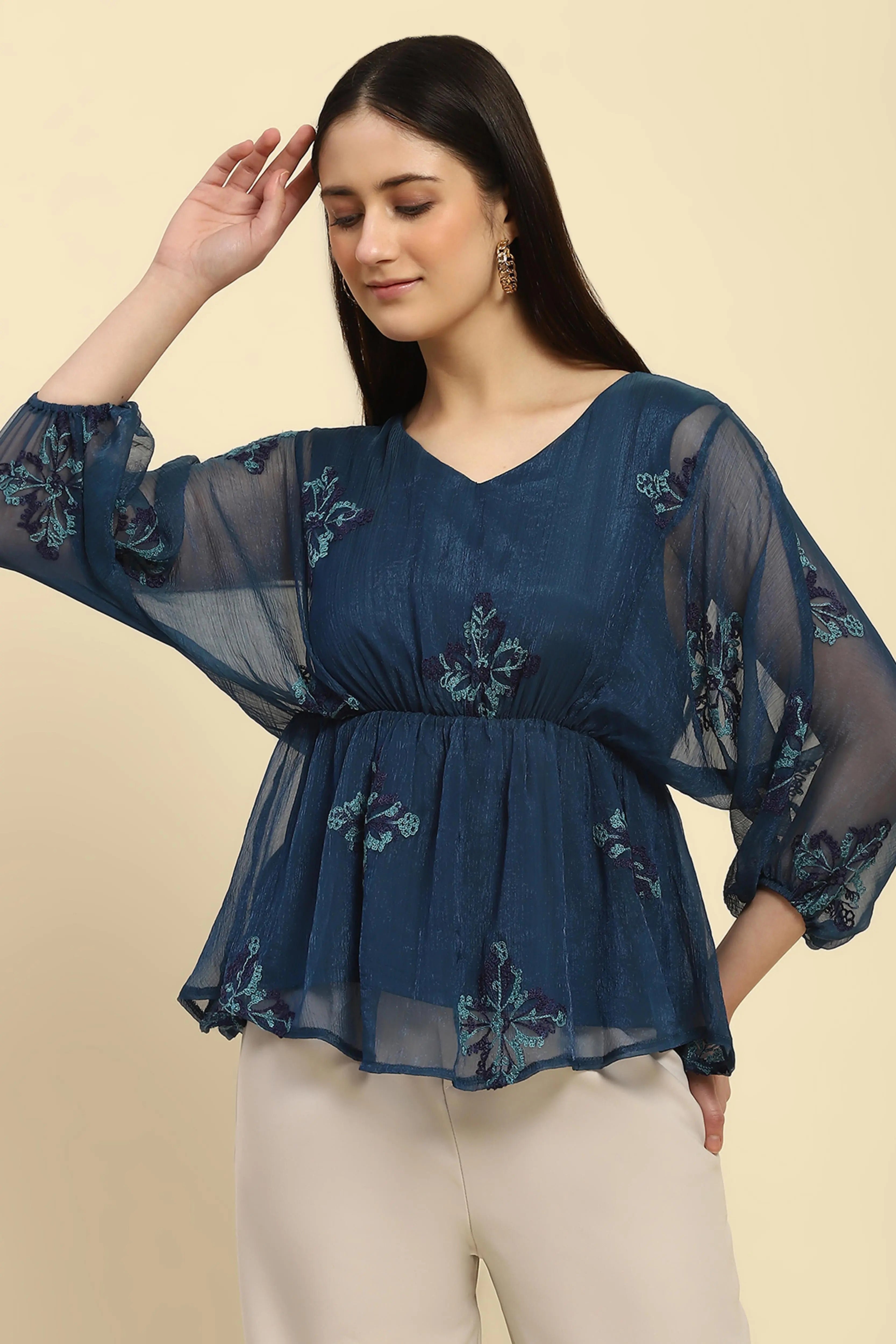 Teal Embroidered Top - Global Republic