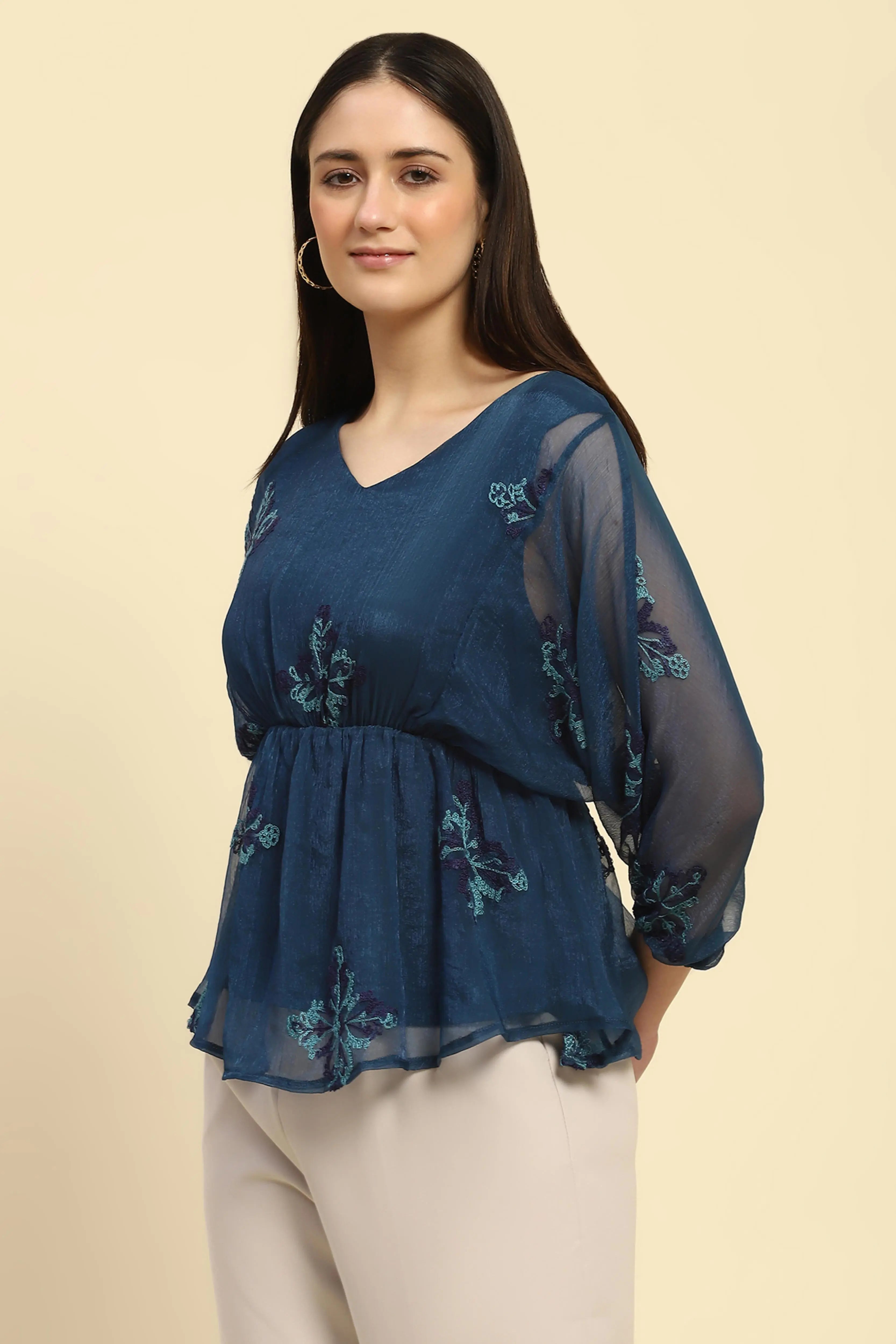 Teal Embroidered Top - Global Republic