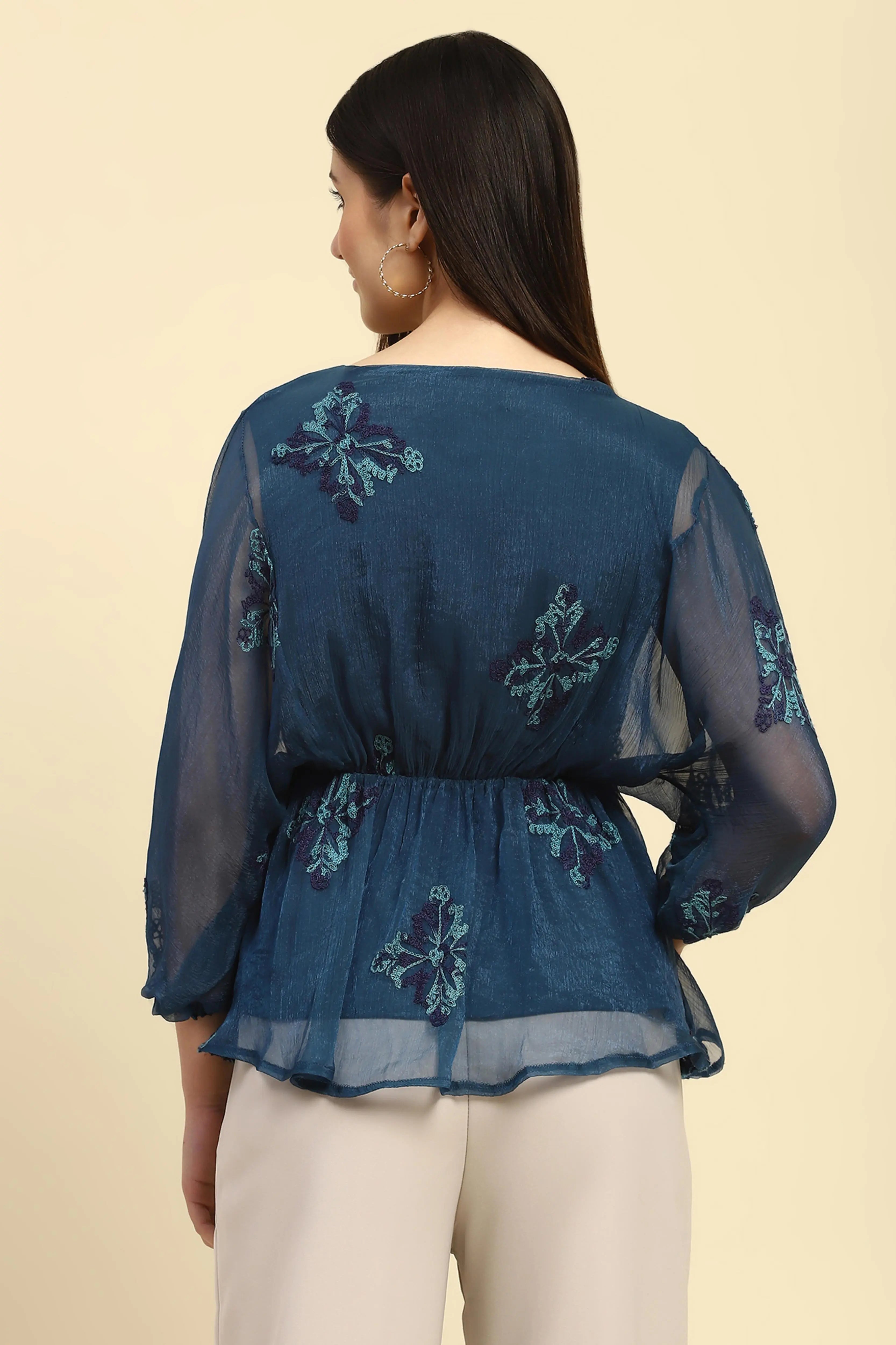 Teal Embroidered Top - Global Republic