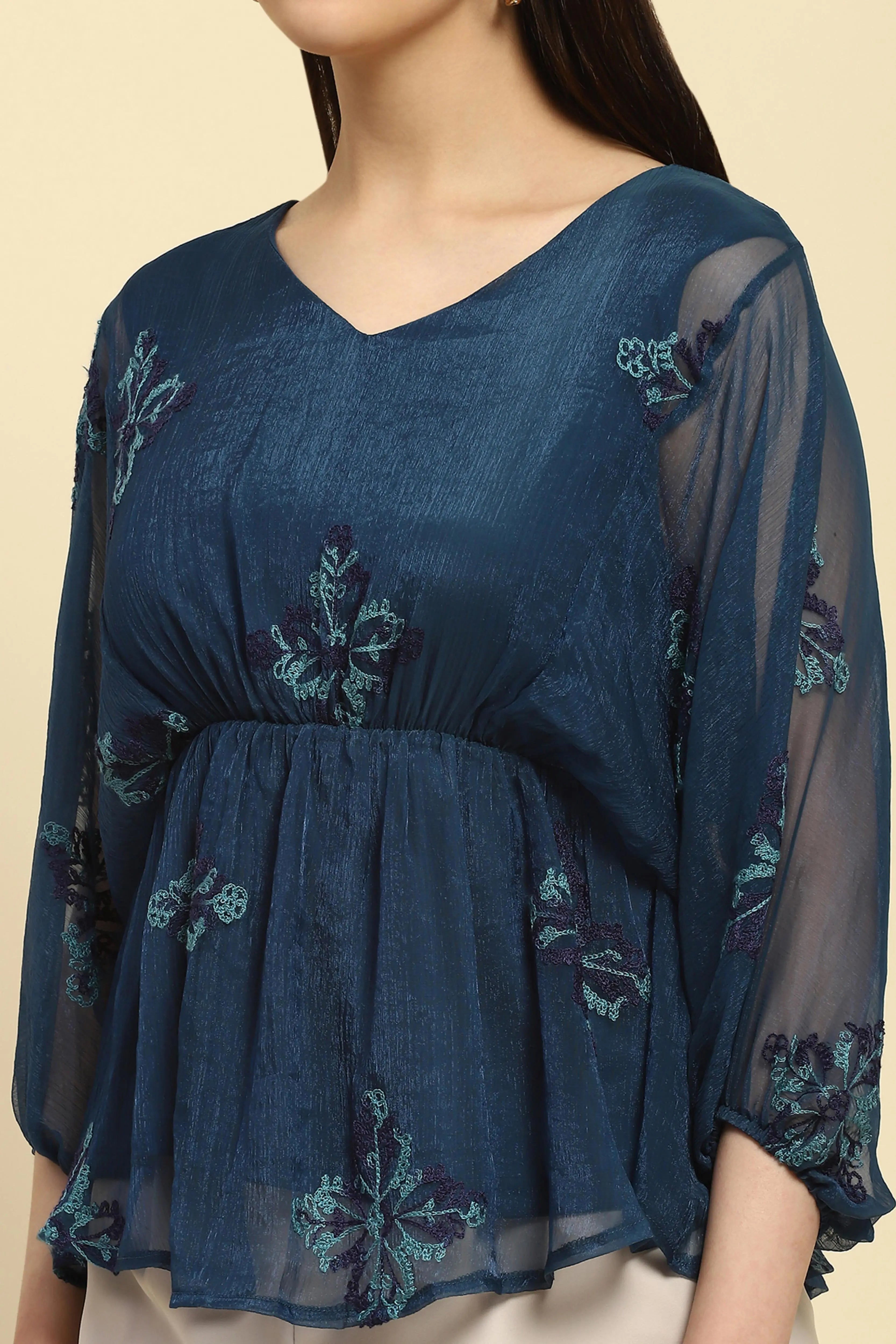 Teal Embroidered Top - Global Republic