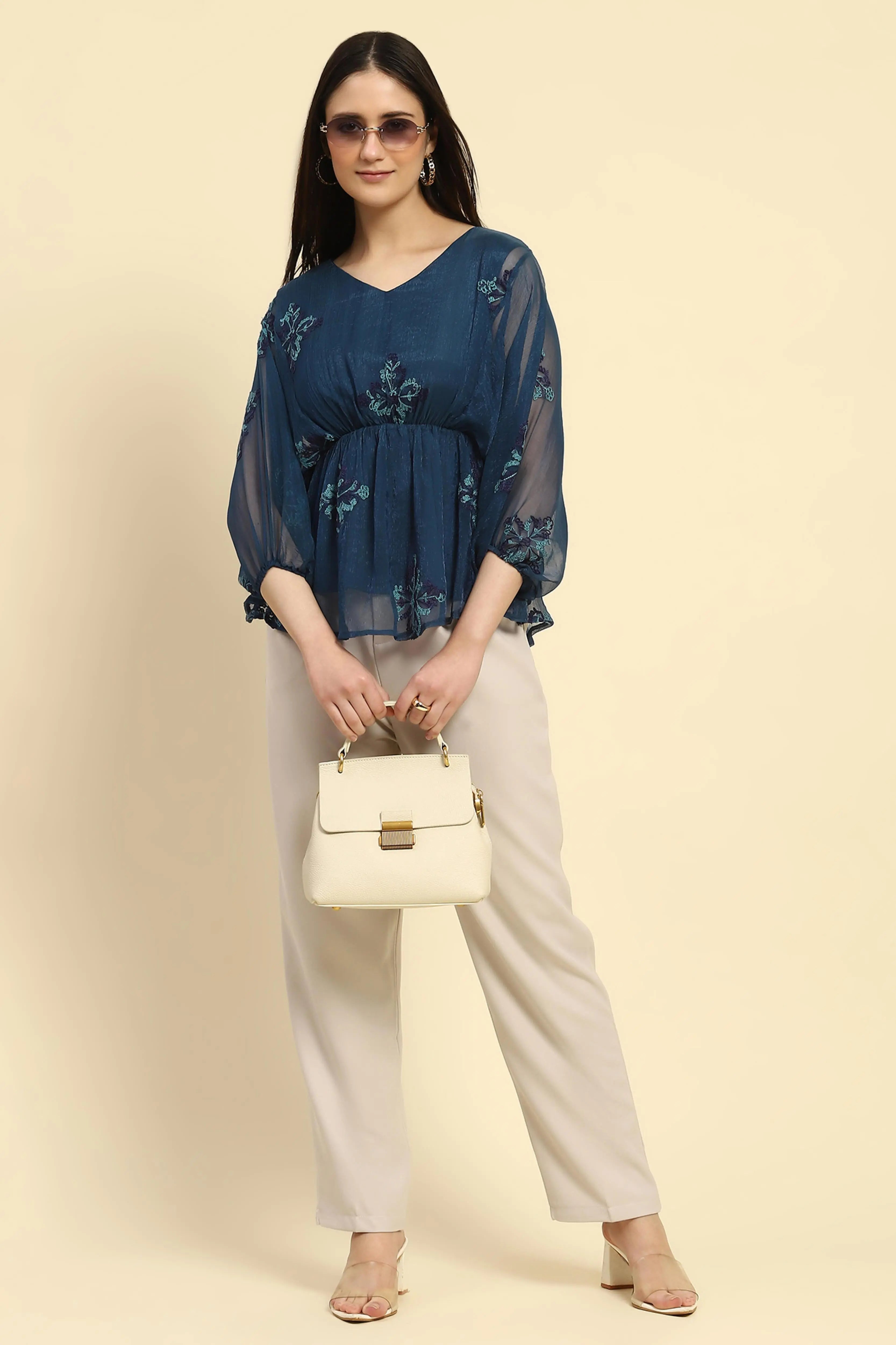 Teal Embroidered Top - Global Republic