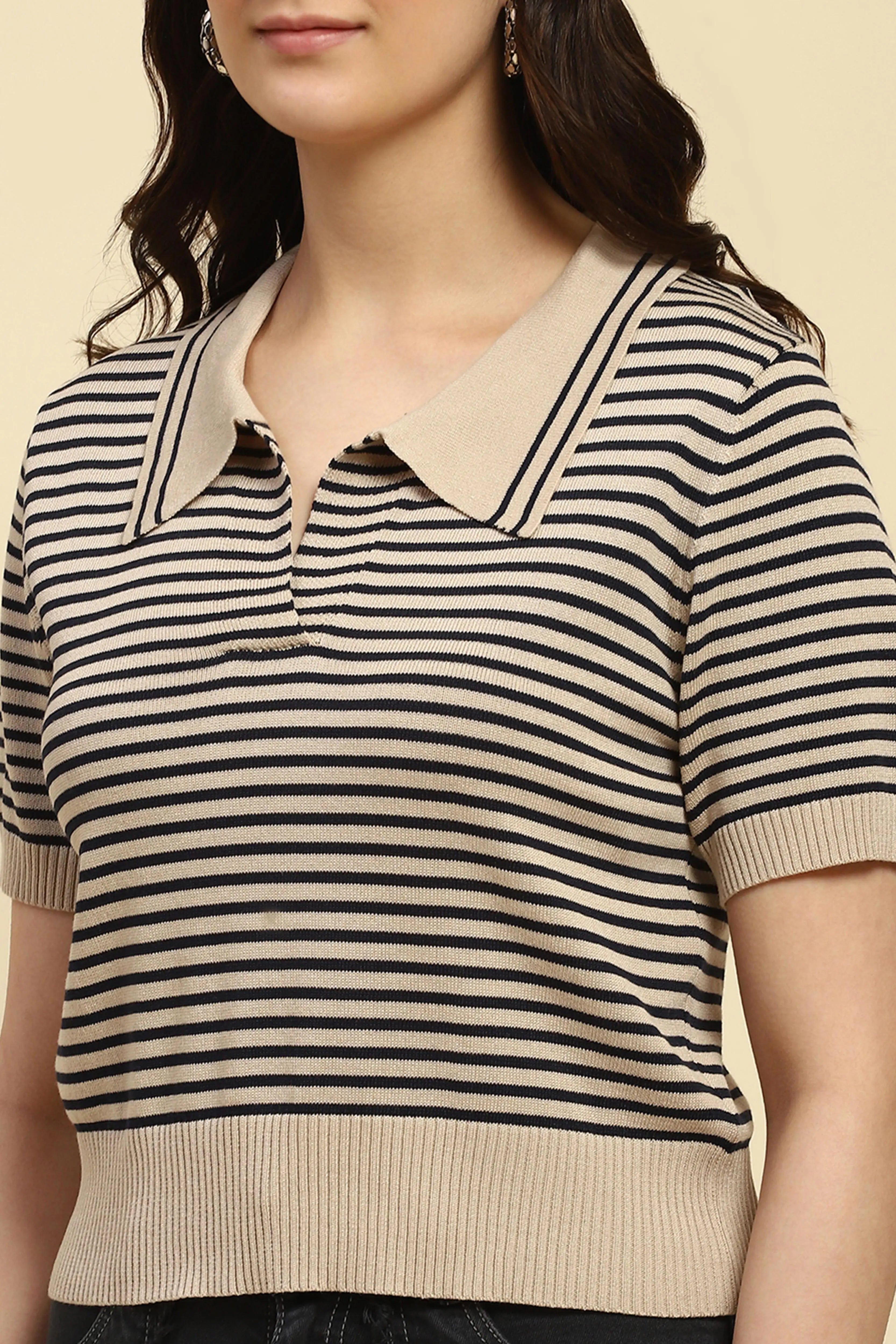 Natural Striped Viscose Boxy Top - Global Republic
