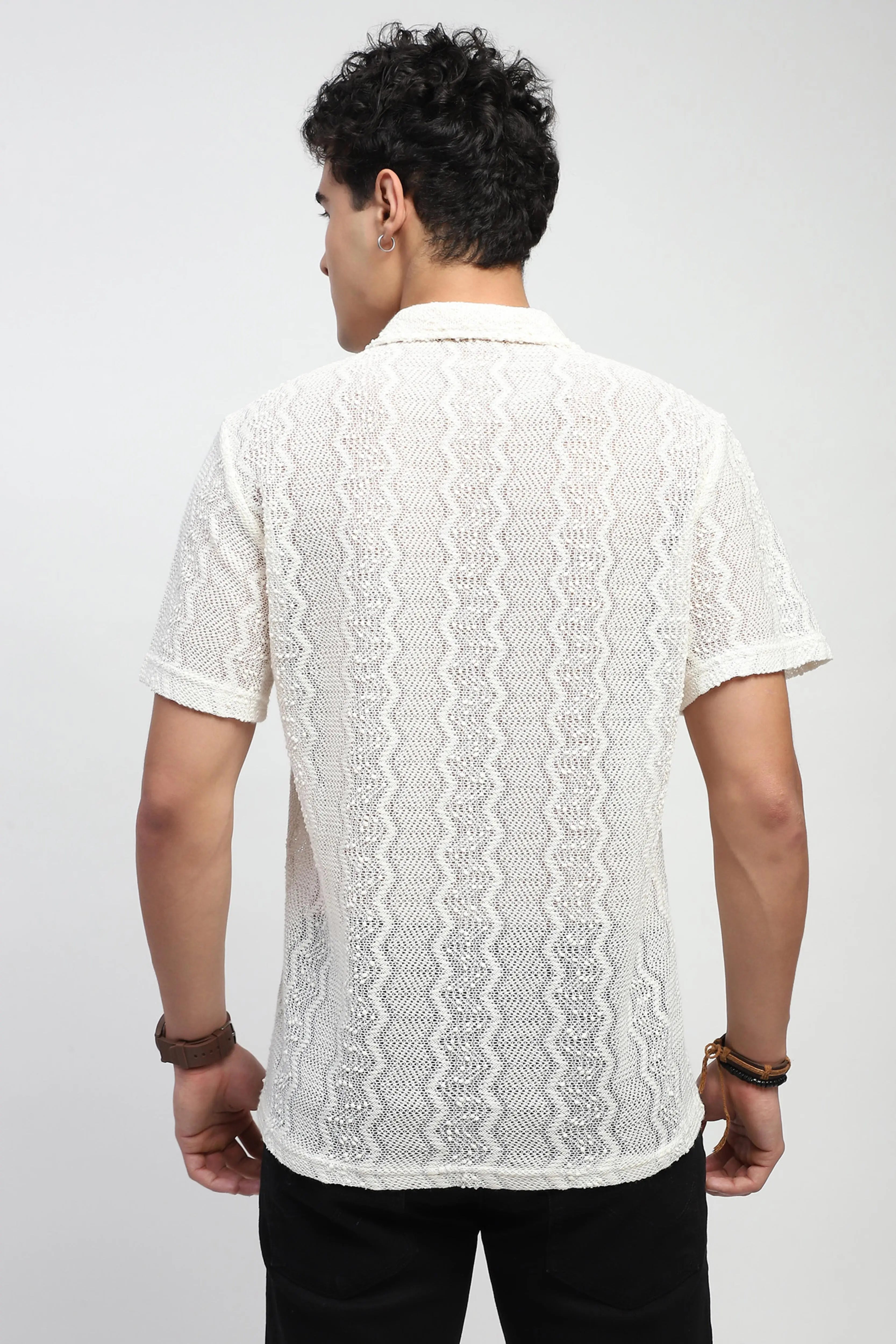 Ecru blend Knit Relaxed Fit Shirt - Global Republic