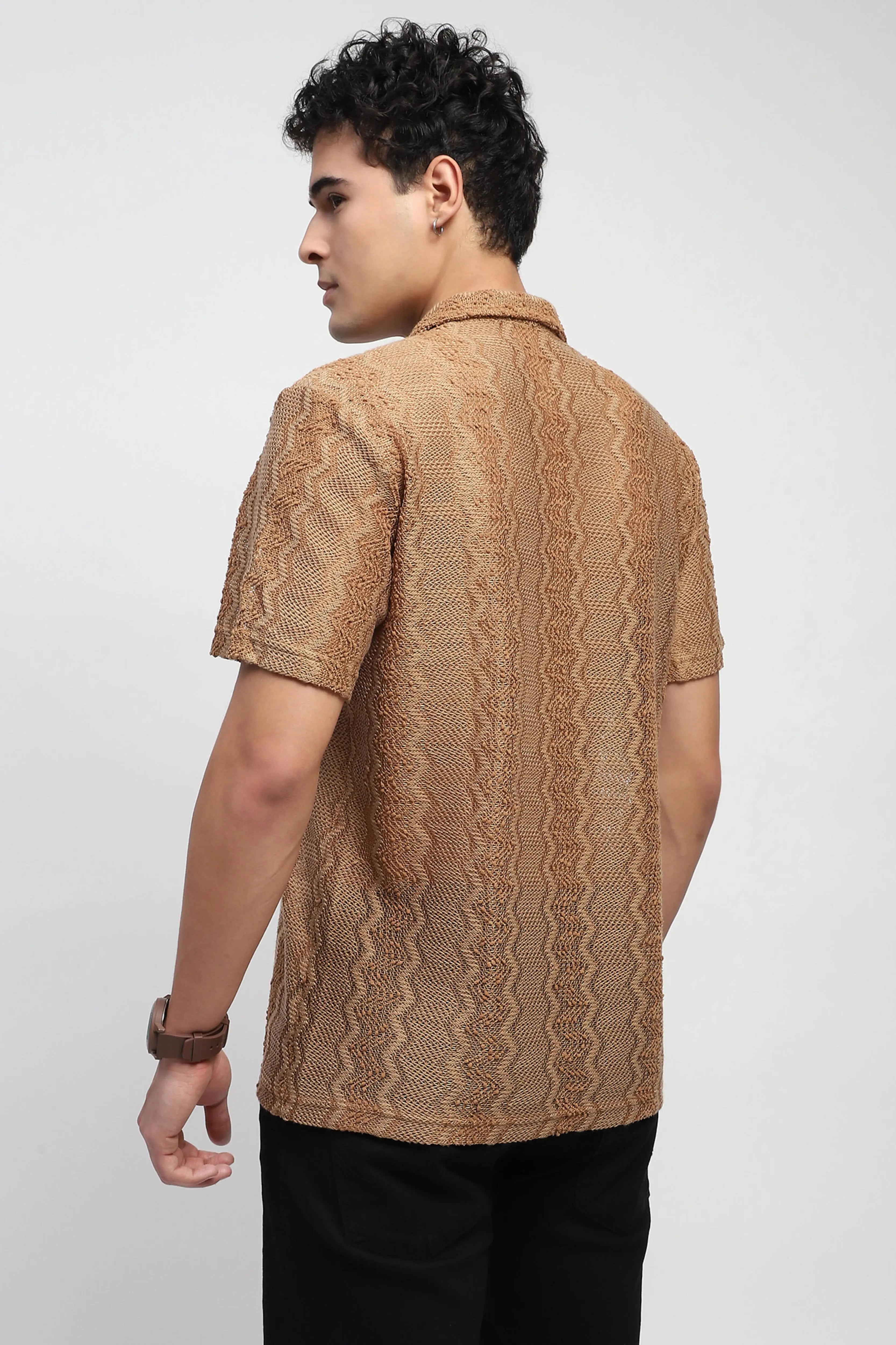 Brown blend Knit Relaxed Fit Shirt - Global Republic