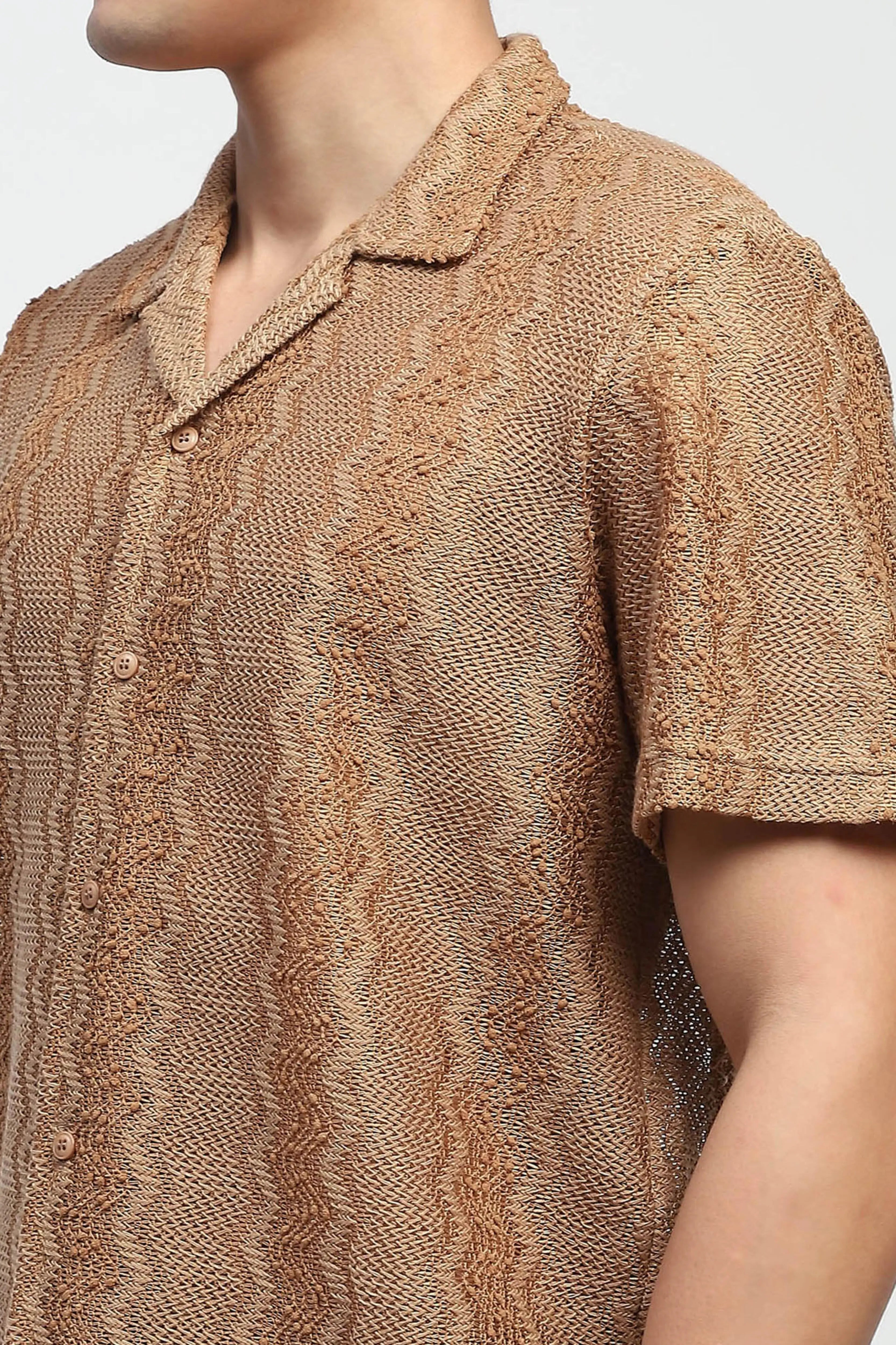 Brown blend Knit Relaxed Fit Shirt - Global Republic