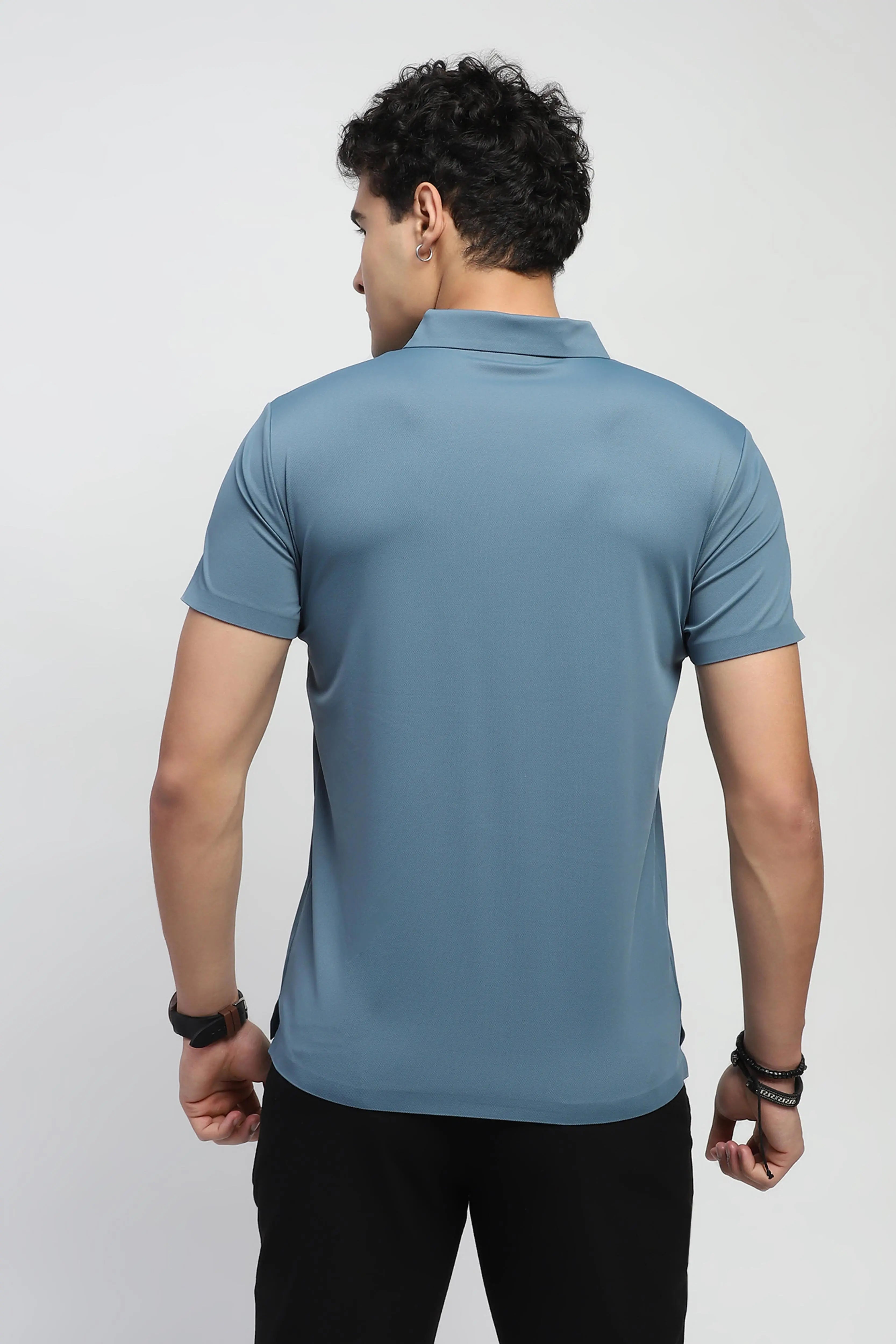 Blue Nylon Blend Solid T-Shirt - Global Republic