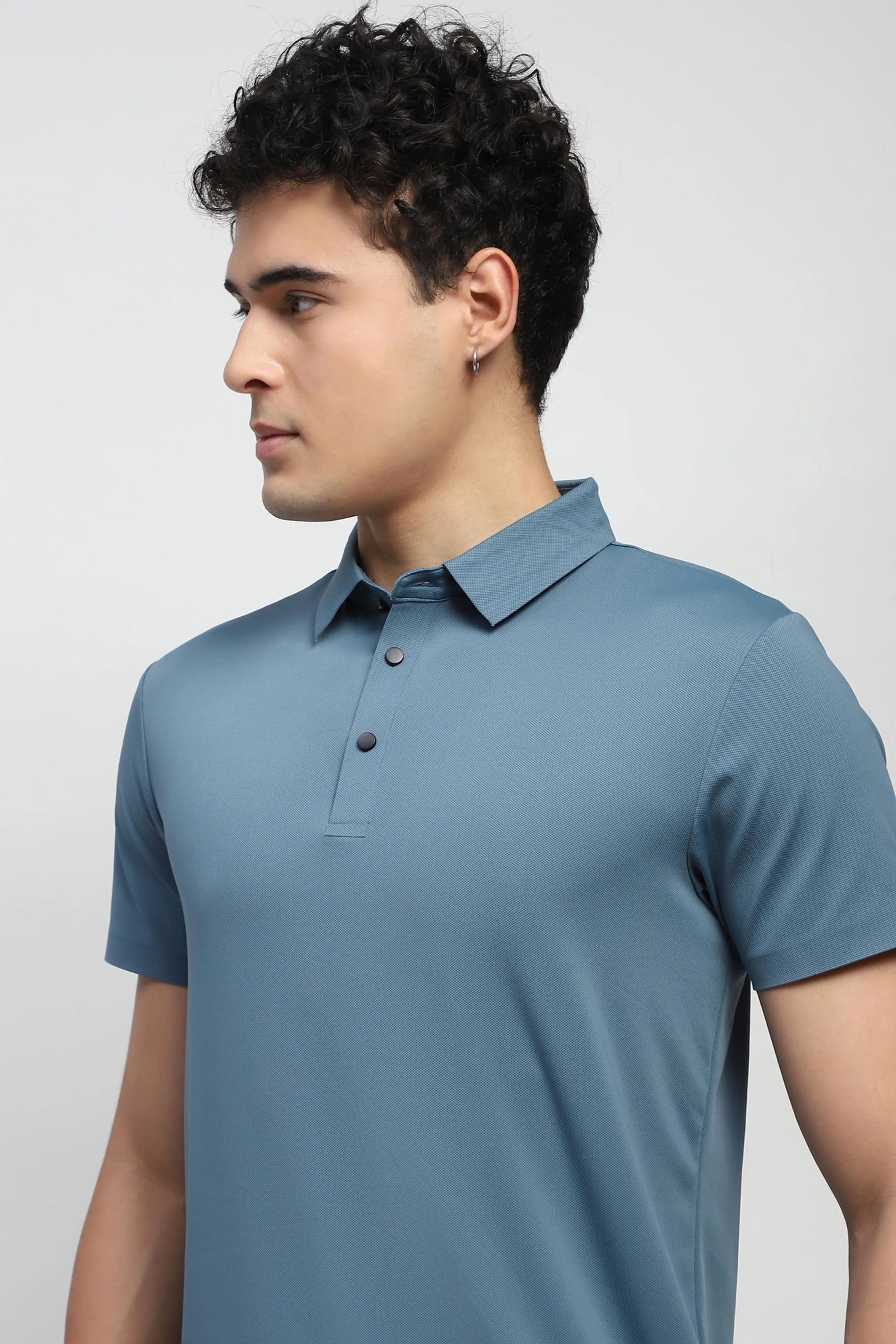 Blue Nylon Blend Solid T-Shirt - Global Republic