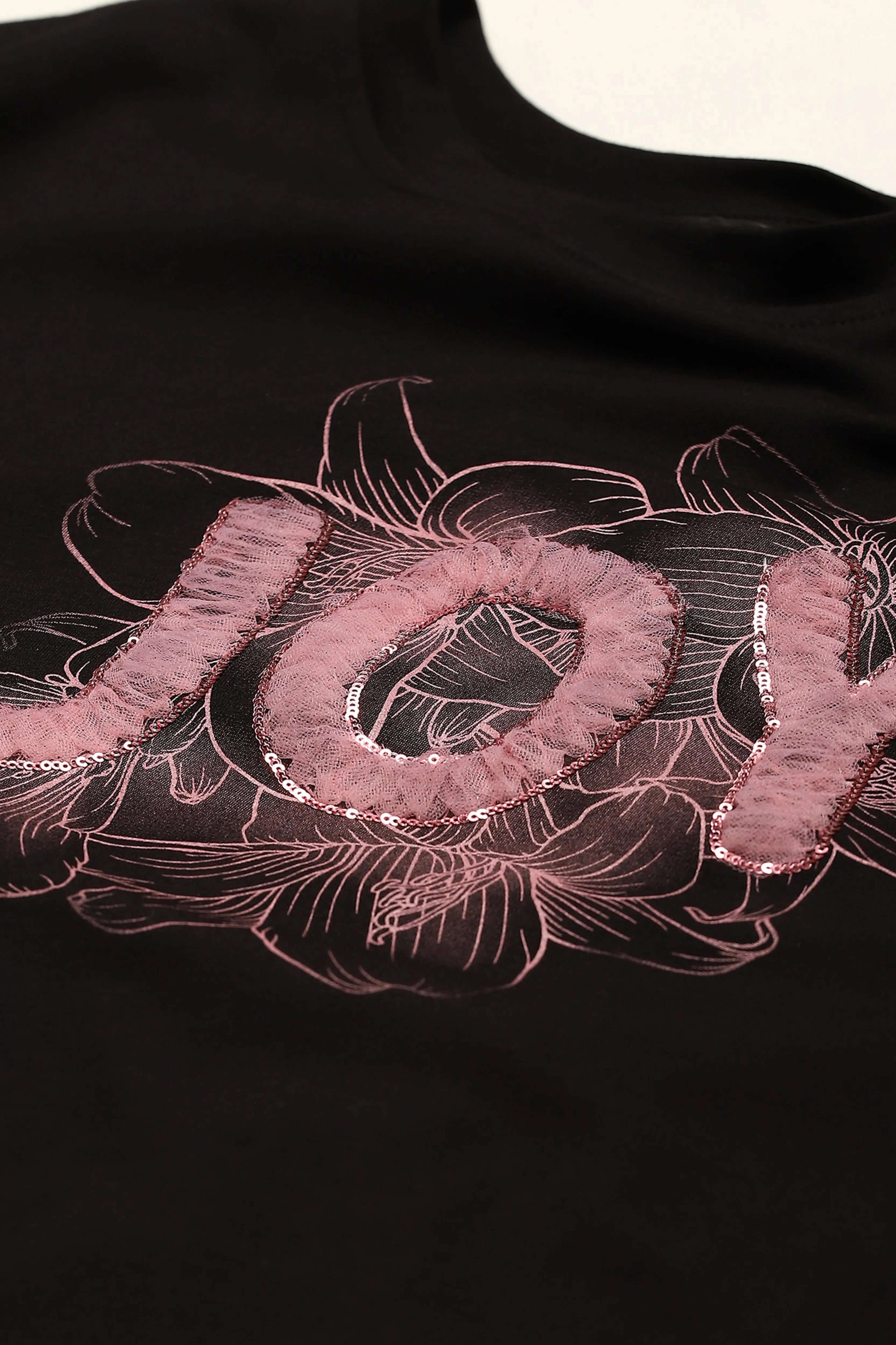 Black Embroidered Cotton Boxy Top - Global Republic