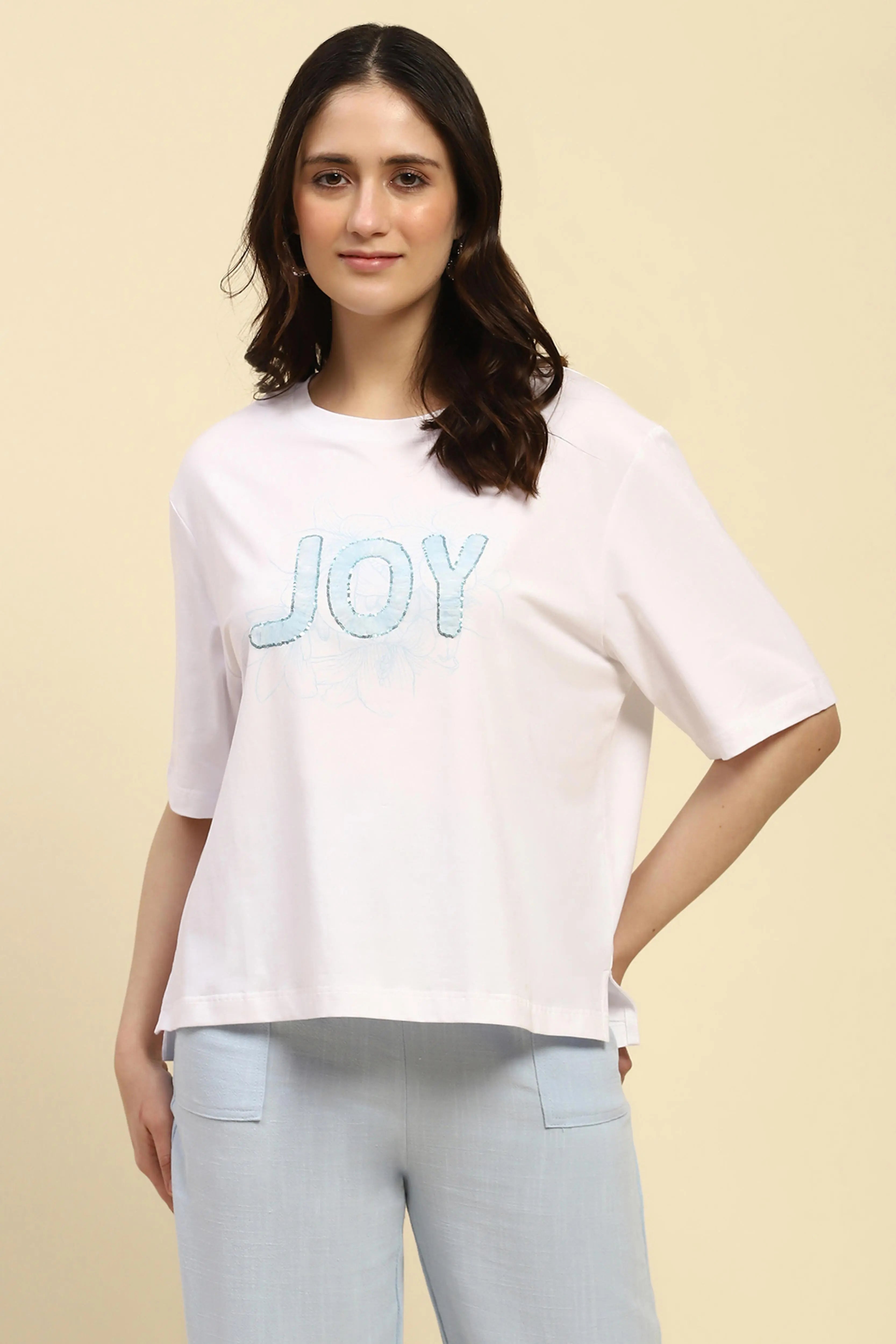 White Embroidered Cotton Boxy Top - Global Republic