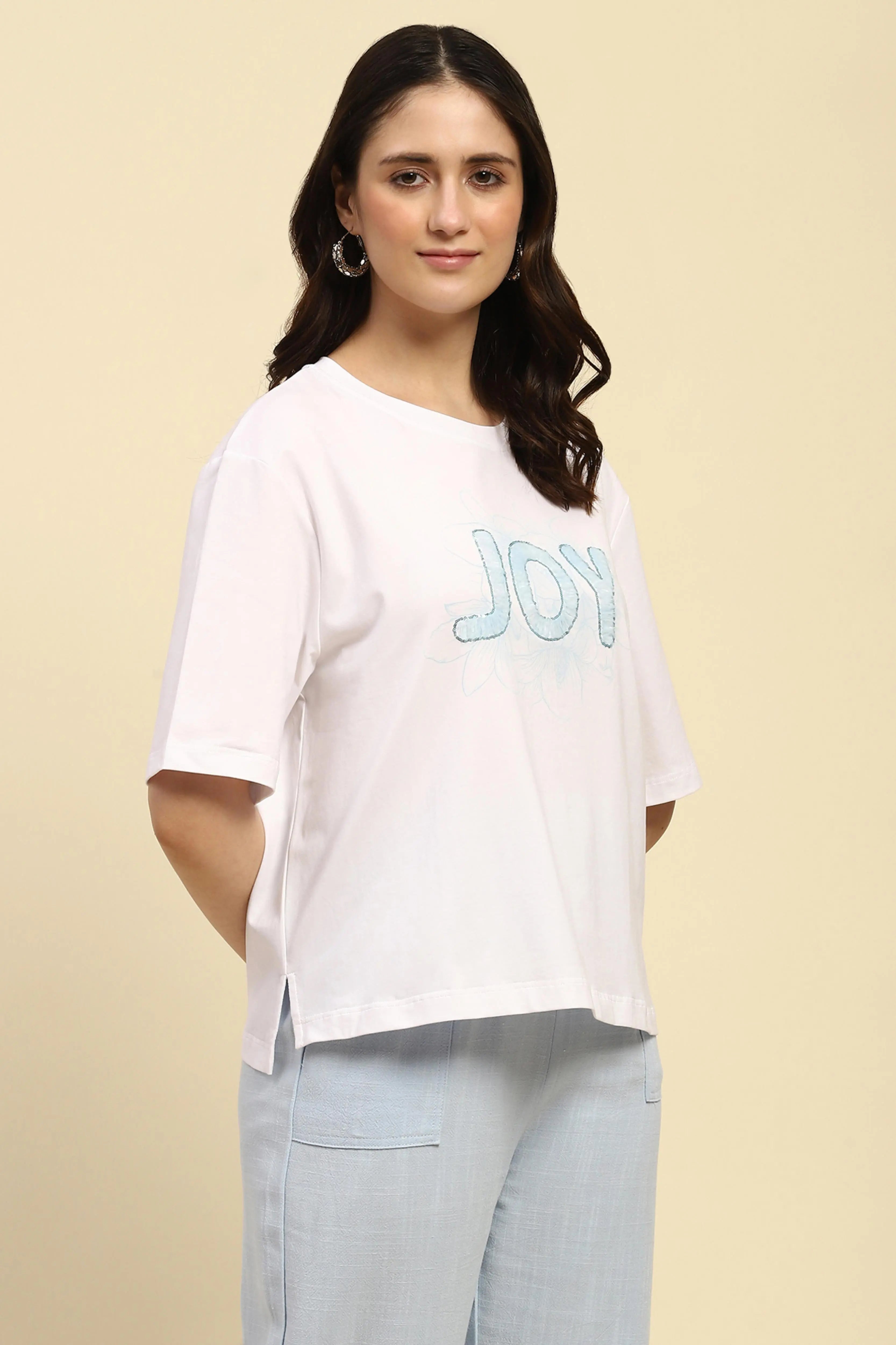 White Embroidered Cotton Boxy Top - Global Republic