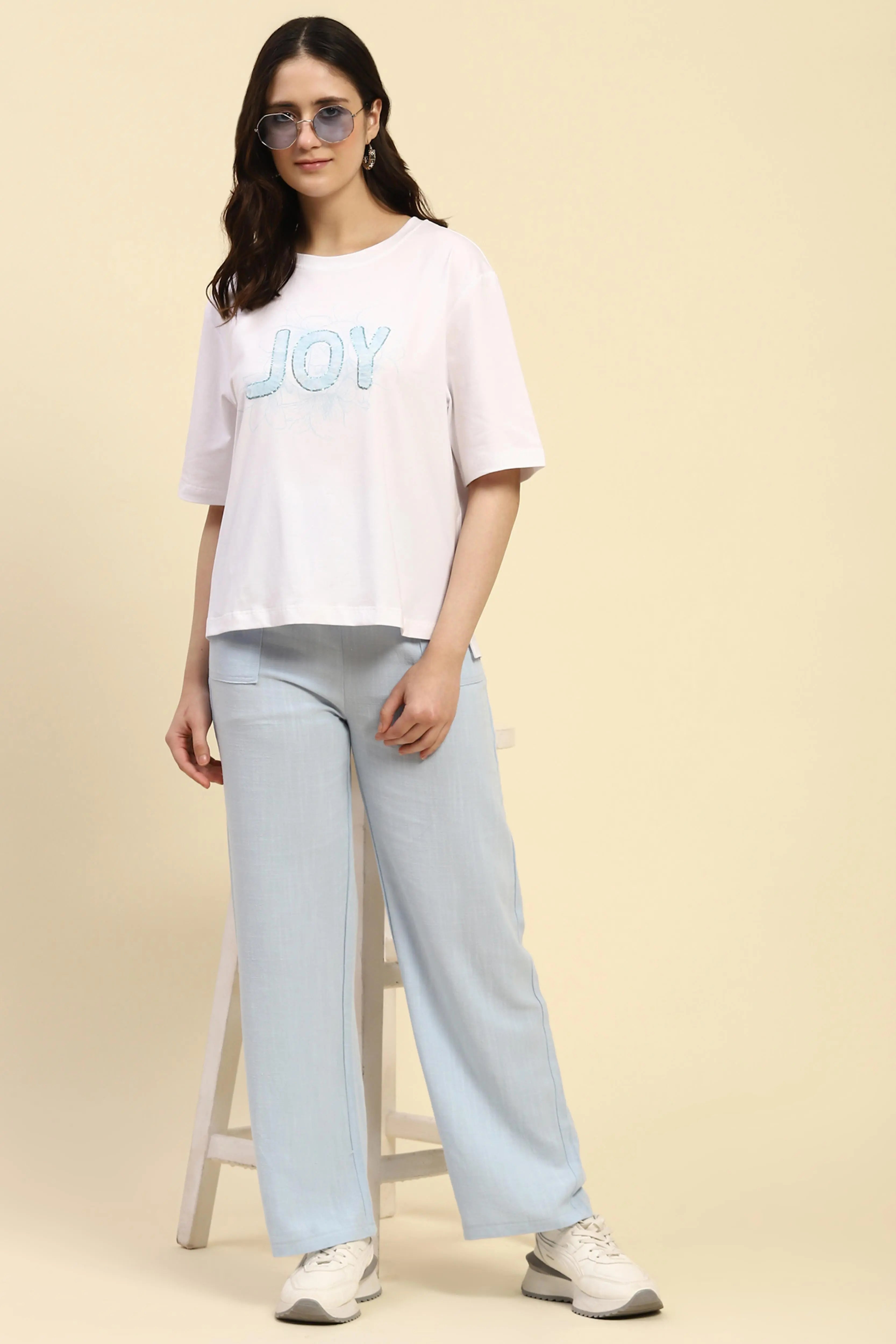 White Embroidered Cotton Boxy Top - Global Republic