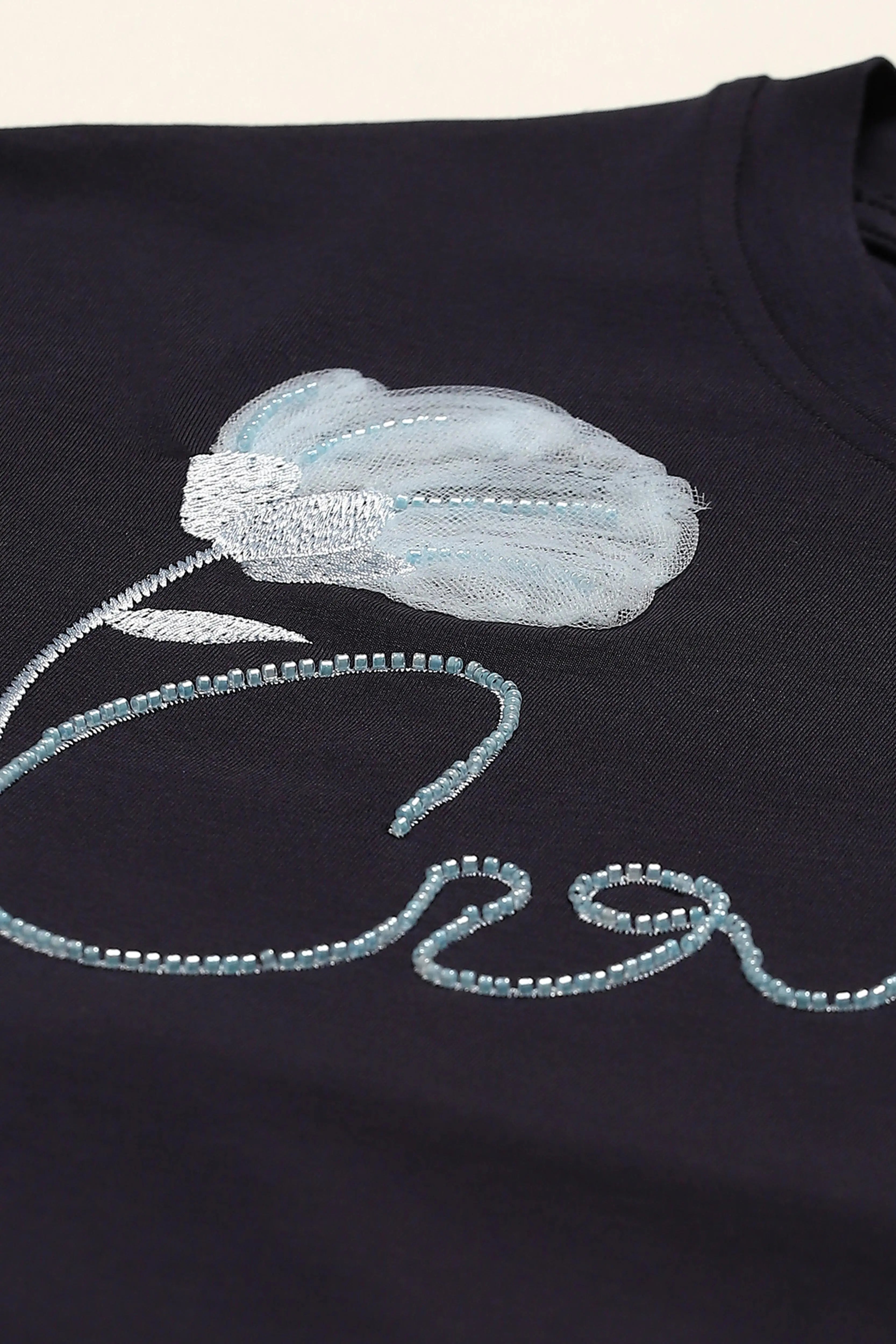 Navy Embroidered Modal Oversized Top - Global Republic