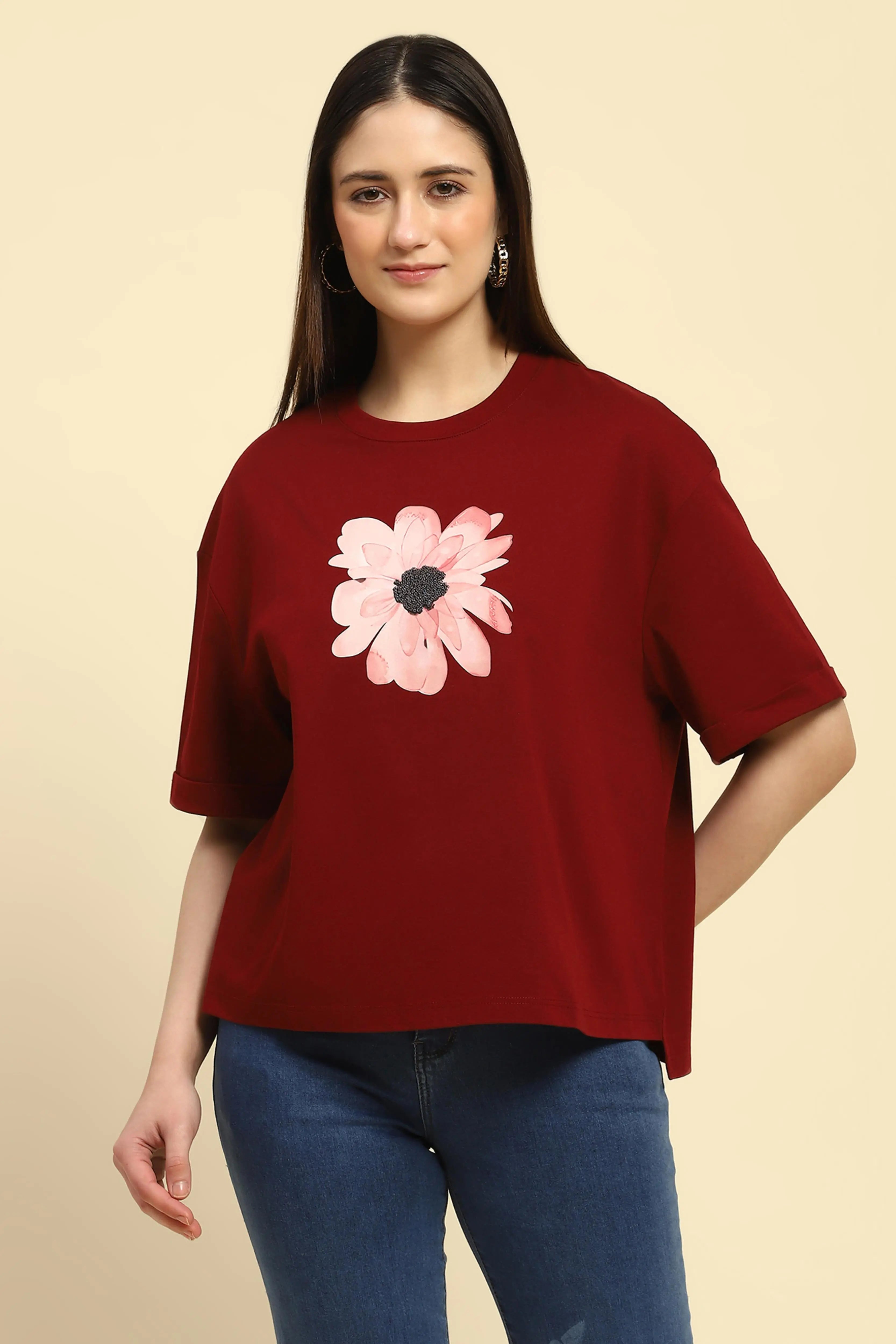 Wine UV Protective Cotton Boxy Top - Global Republic