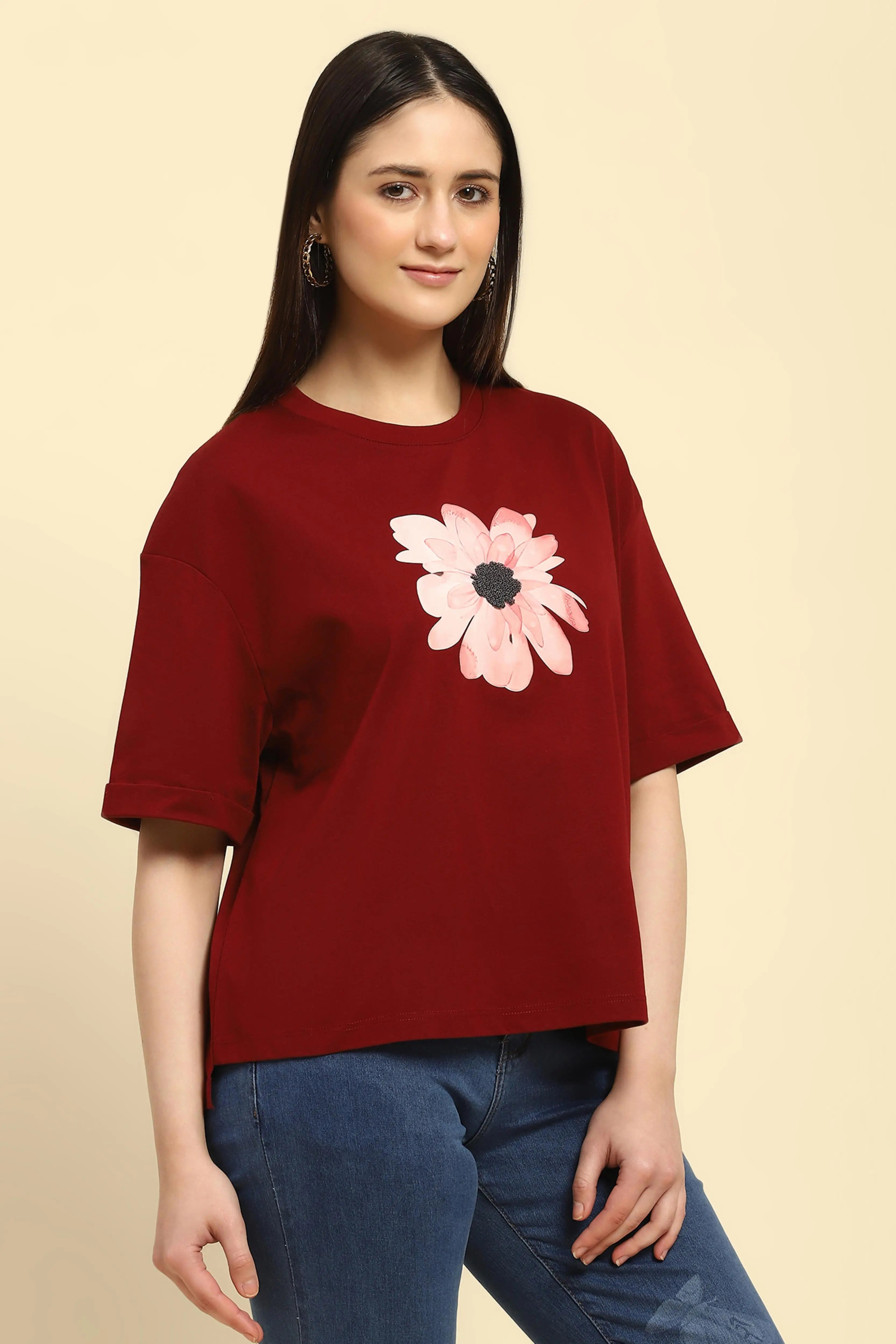 Wine UV Protective Cotton Boxy Top - Global Republic