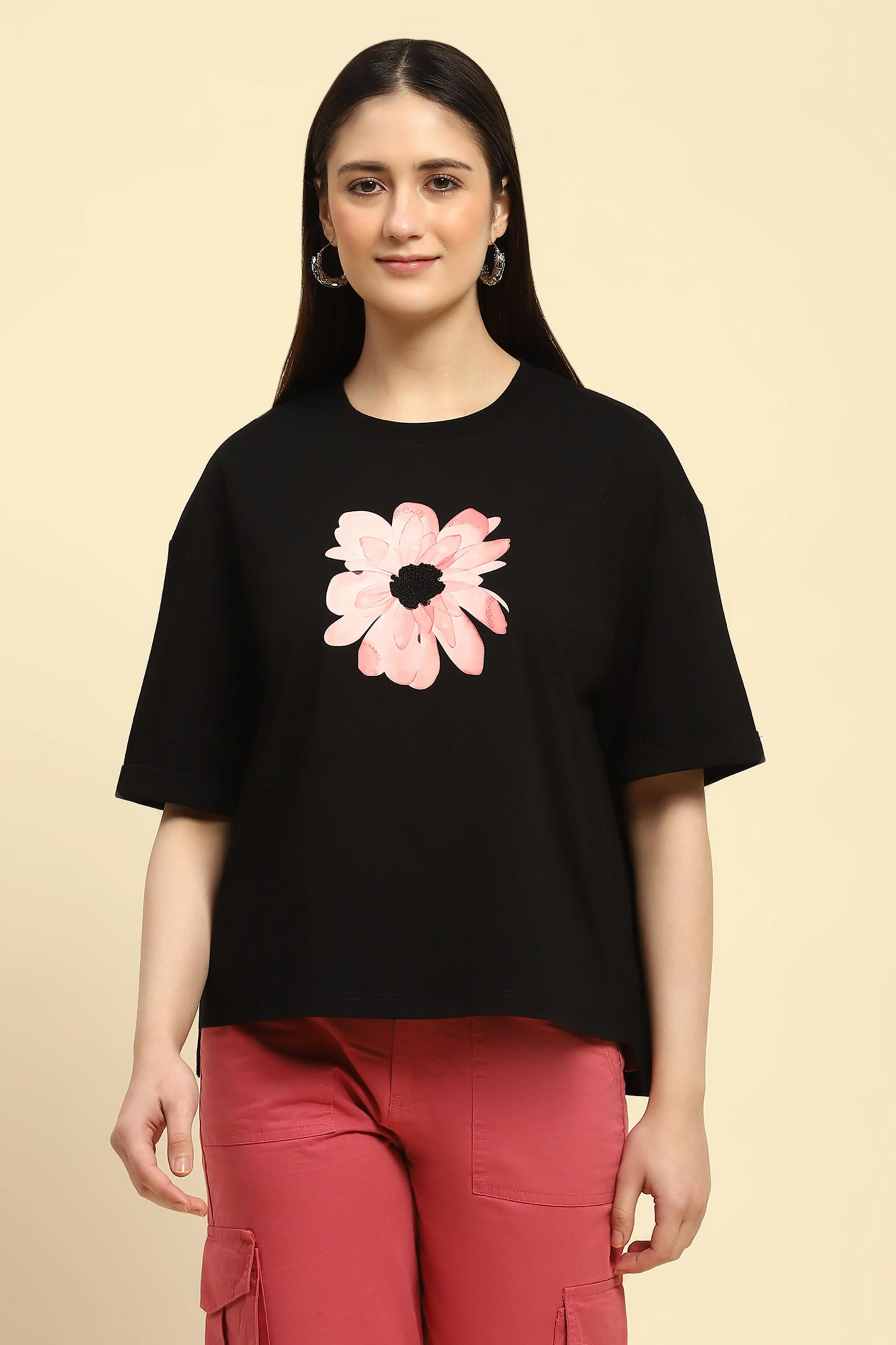 Black UV Protective Cotton Boxy Top - Global Republic
