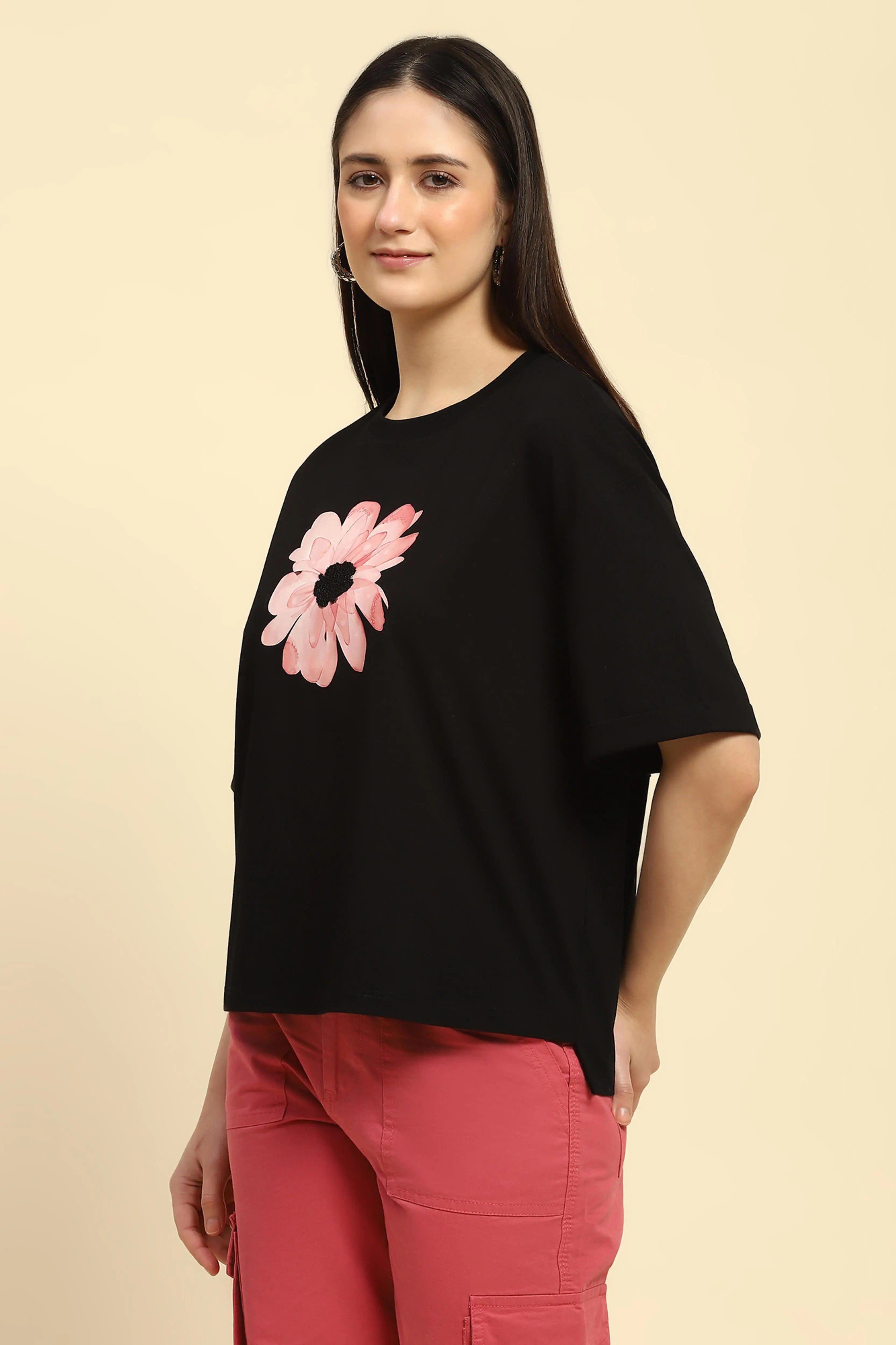 Black UV Protective Cotton Boxy Top - Global Republic