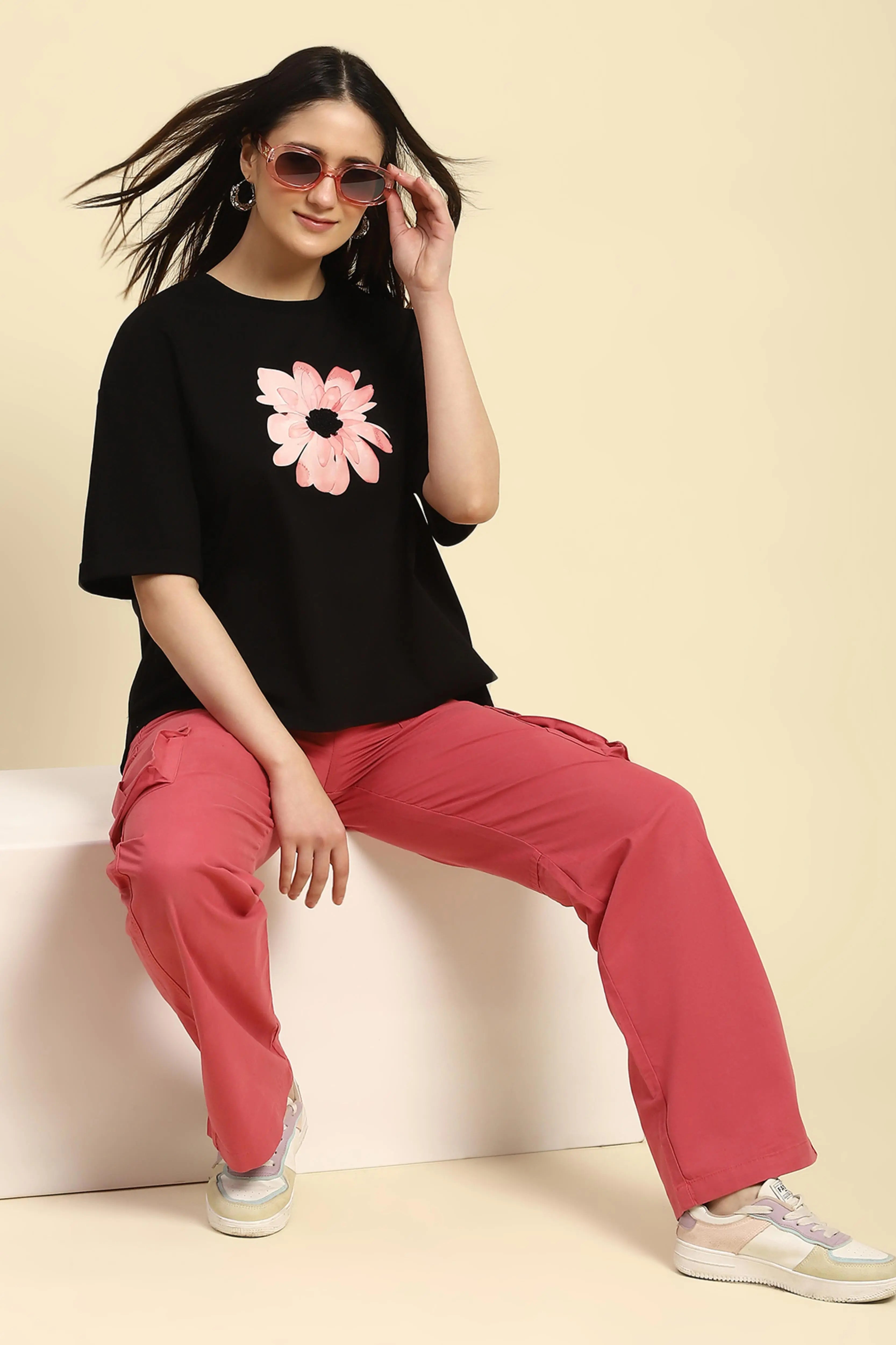 Black UV Protective Cotton Boxy Top - Global Republic