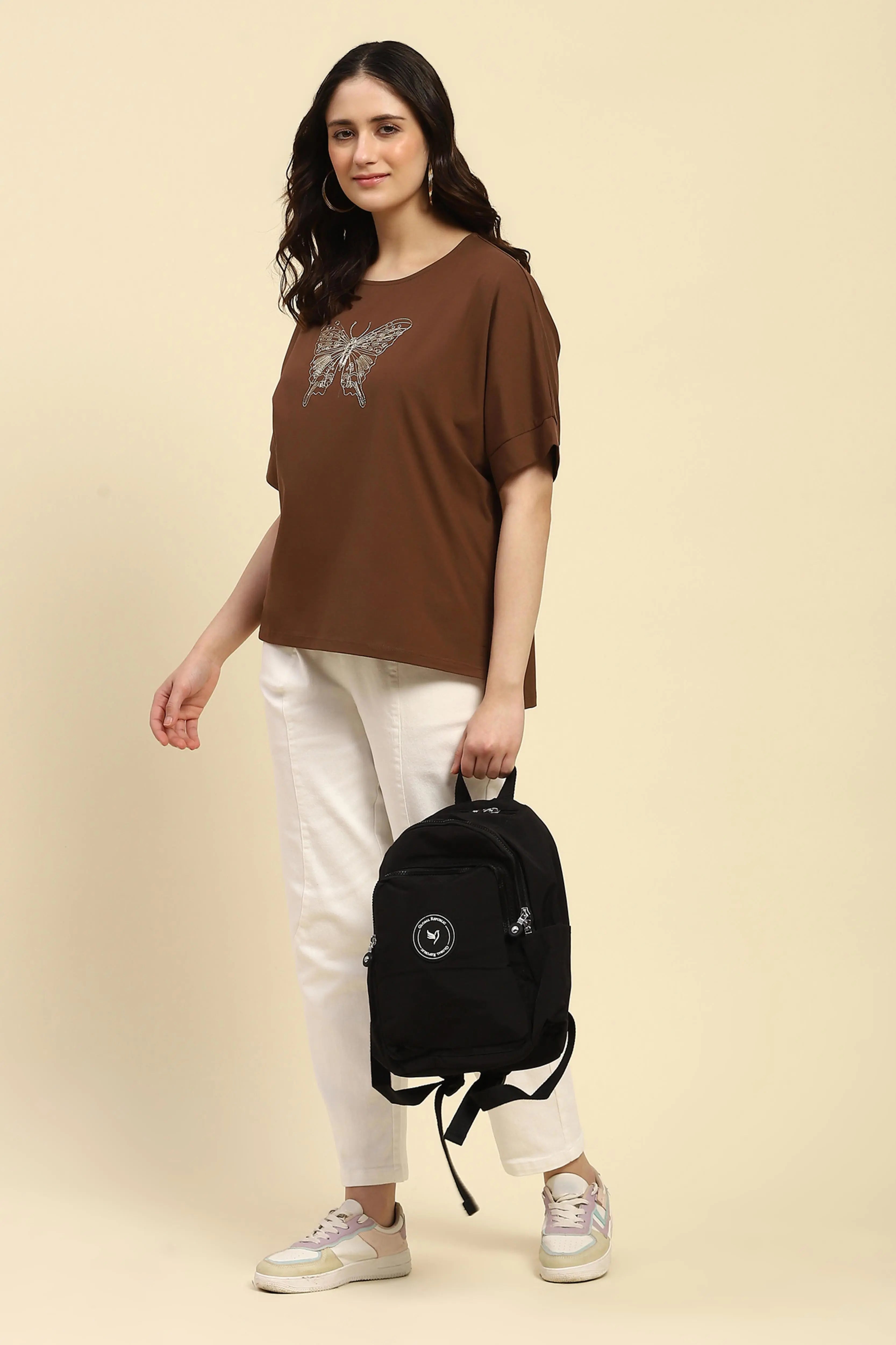 Brown Embroidered Cotton Boxy Top - Global Republic