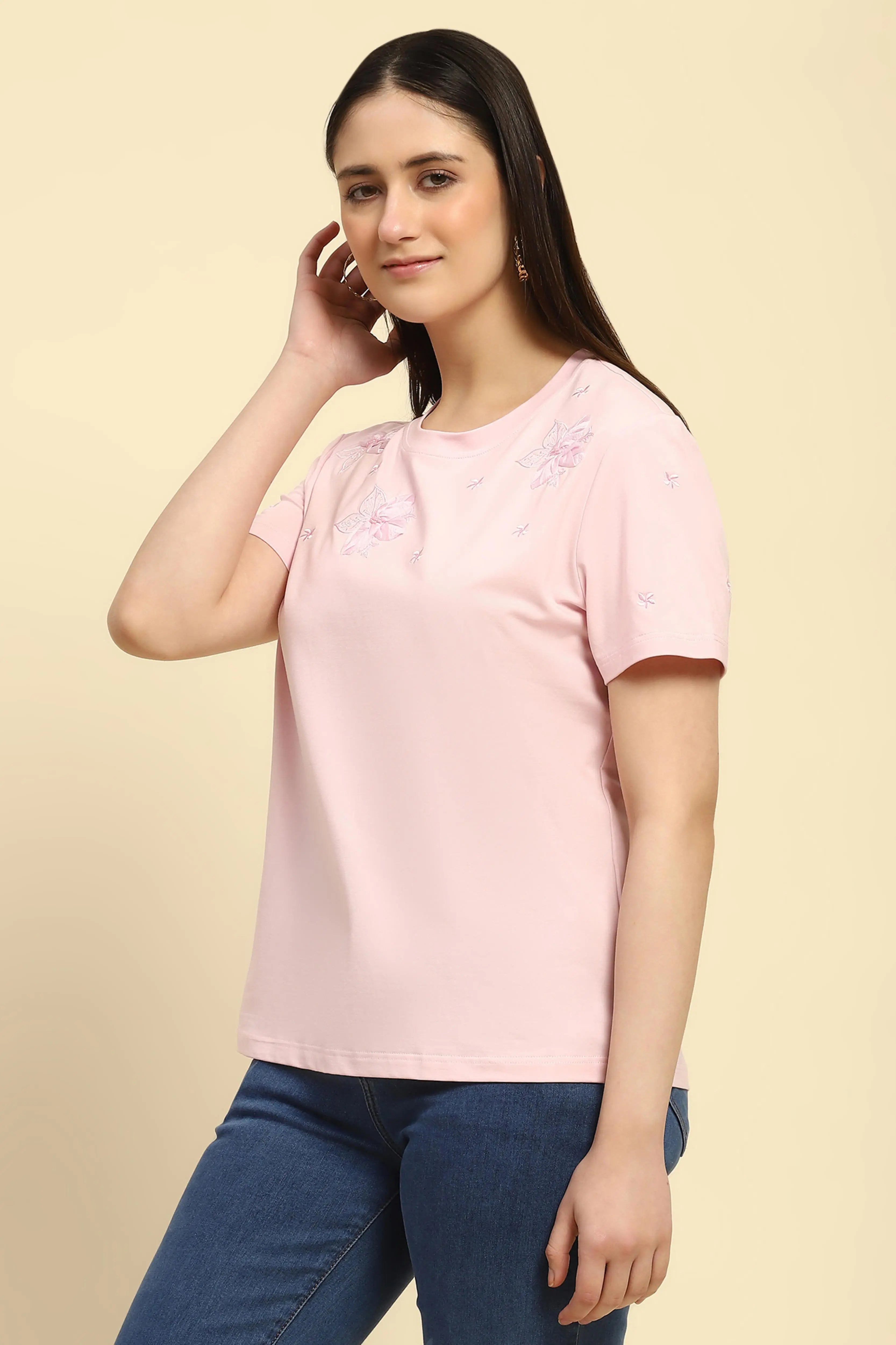 Embroidered Pink Modal Top - Global Republic