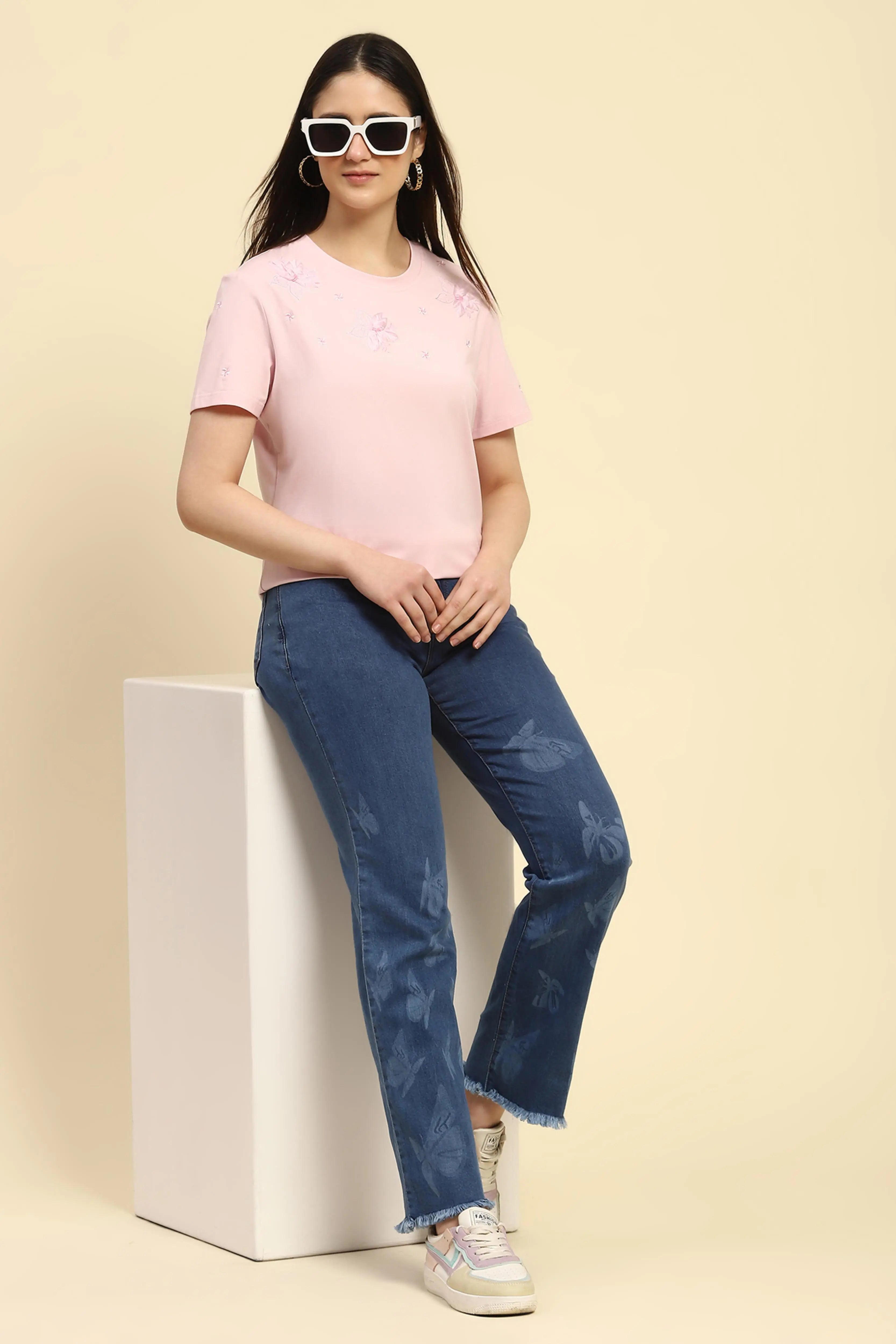 Embroidered Pink Modal Top - Global Republic