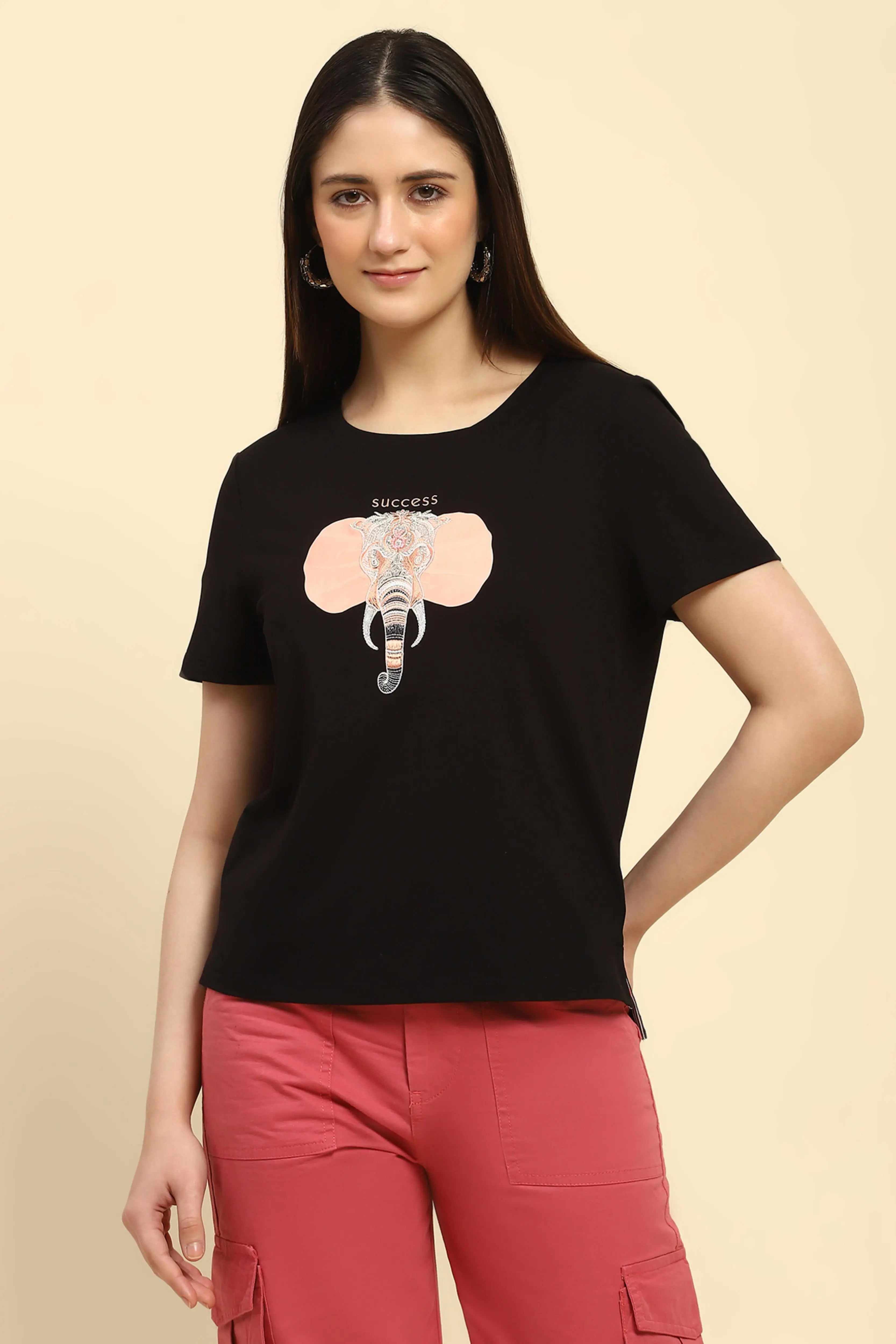 Black Embroidered Modal Top - Global Republic