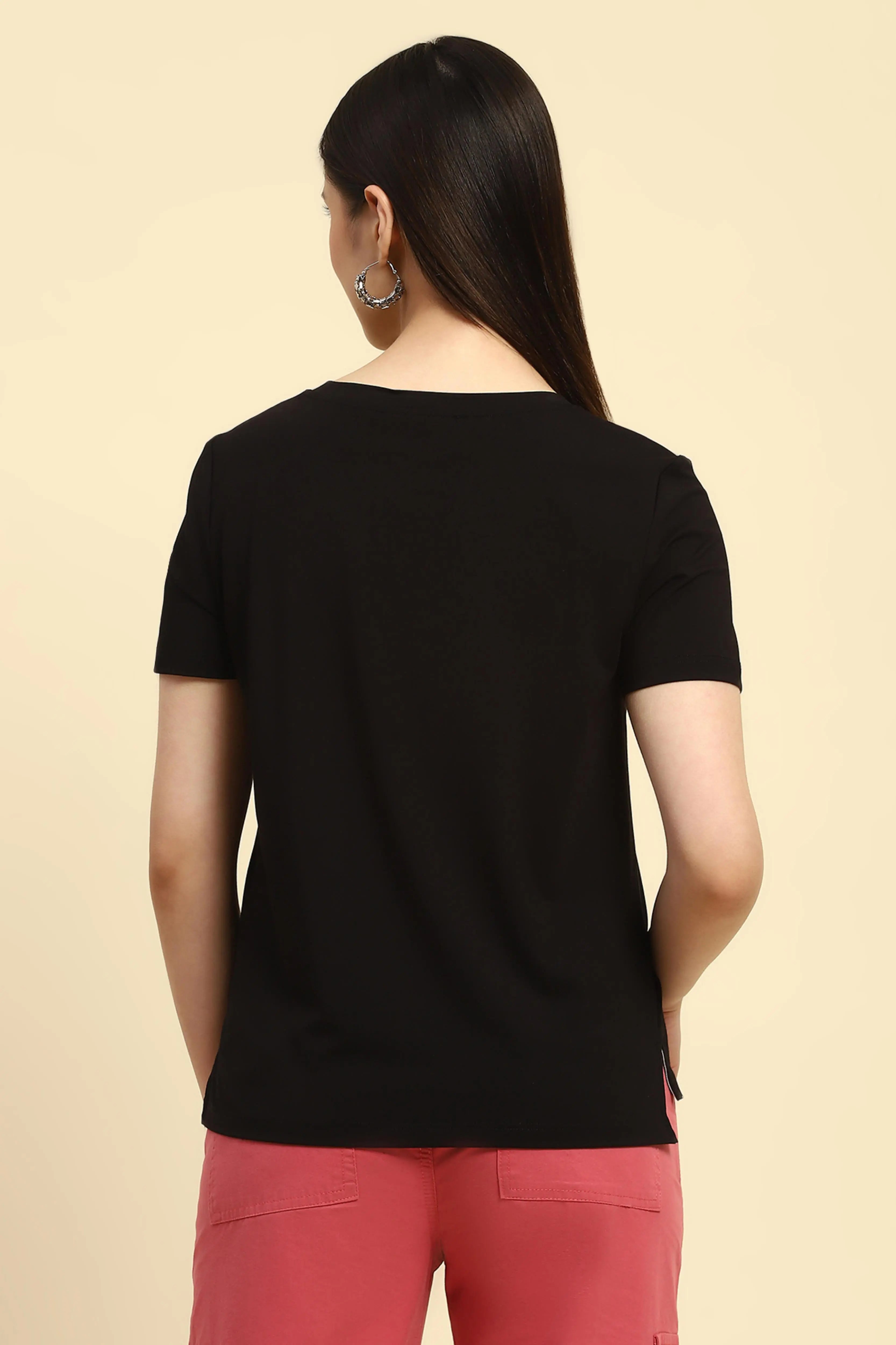 Black Embroidered Modal Top - Global Republic
