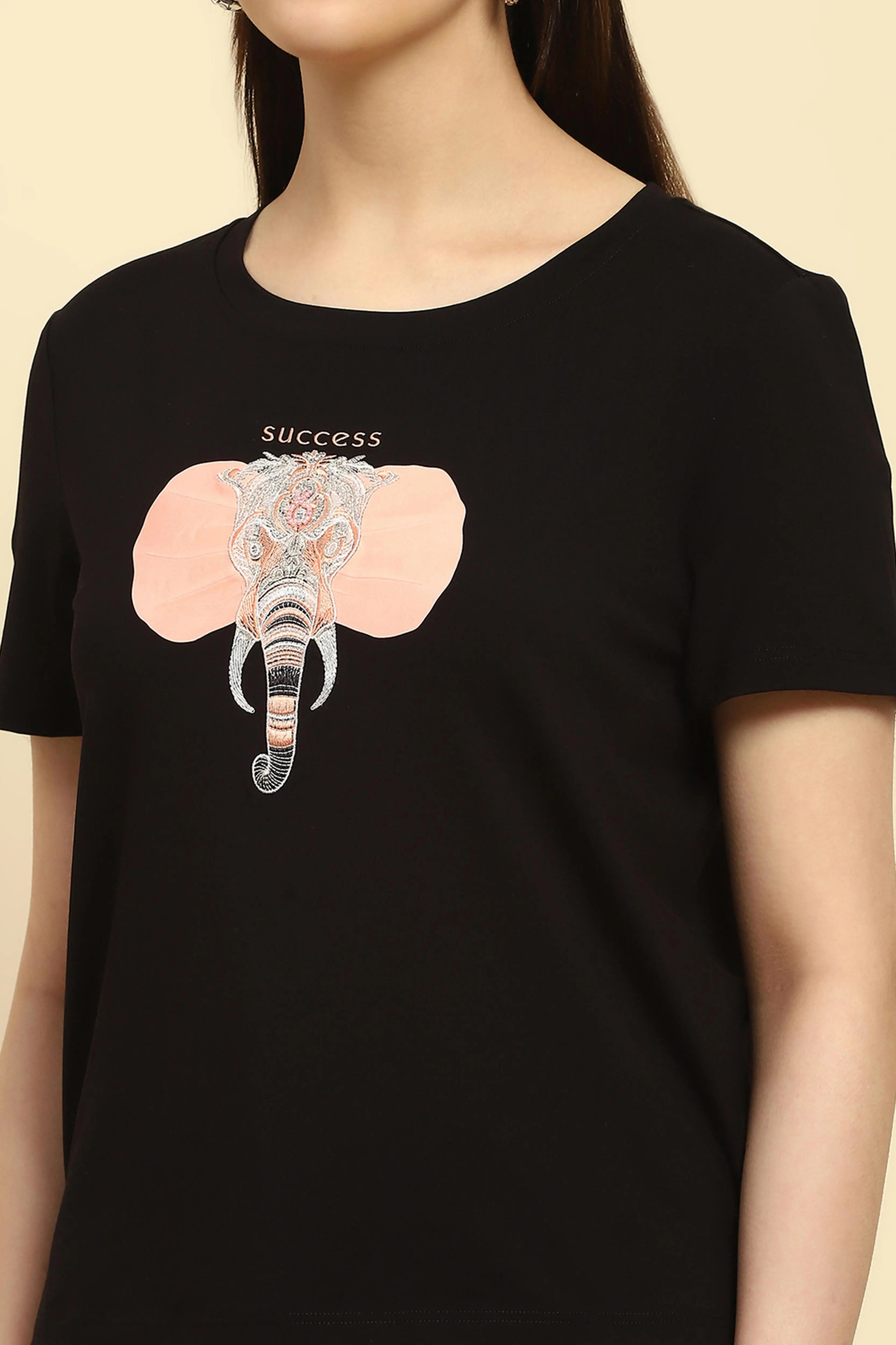 Black Embroidered Modal Top - Global Republic