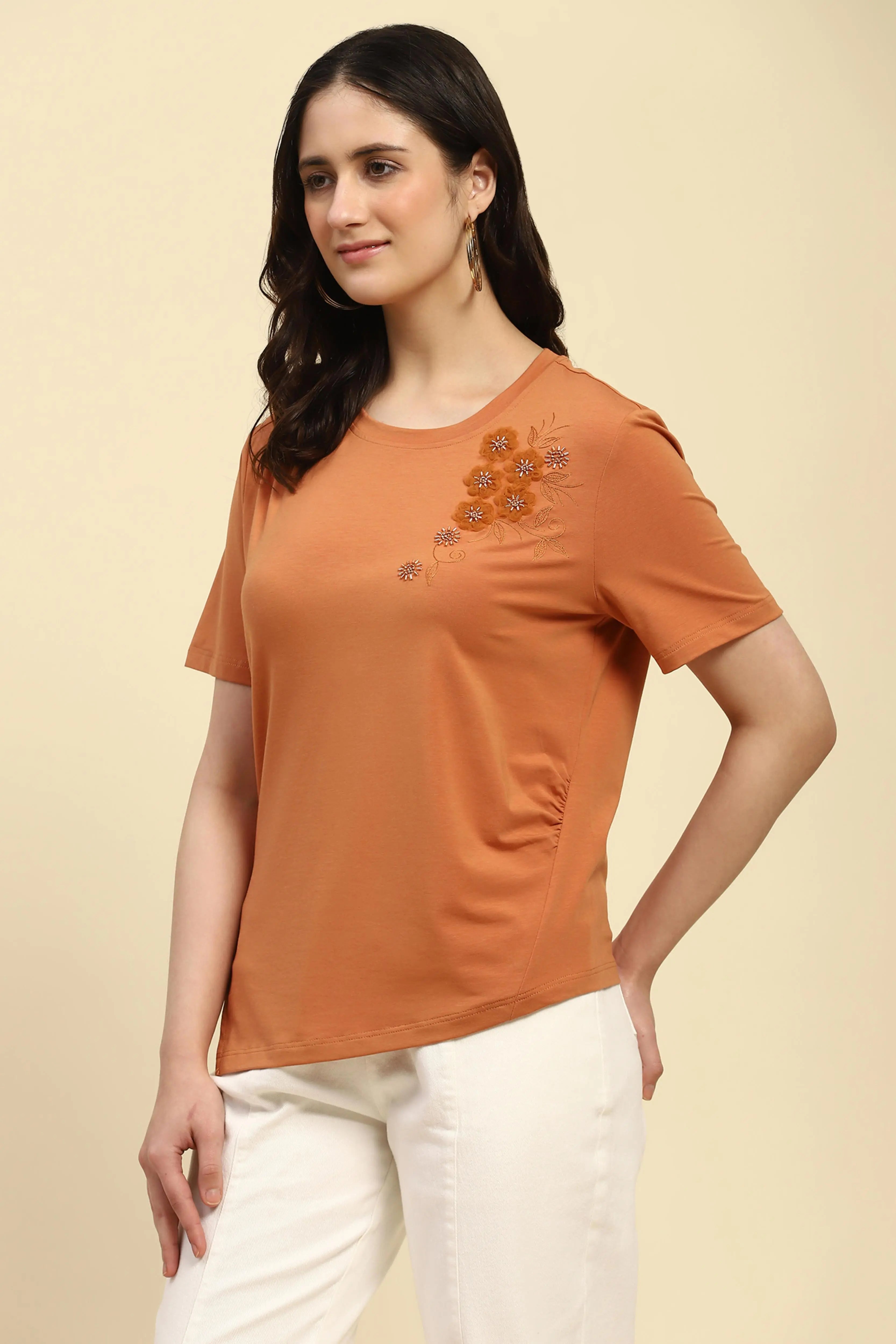Rust Embroidered Modal Top - Global Republic