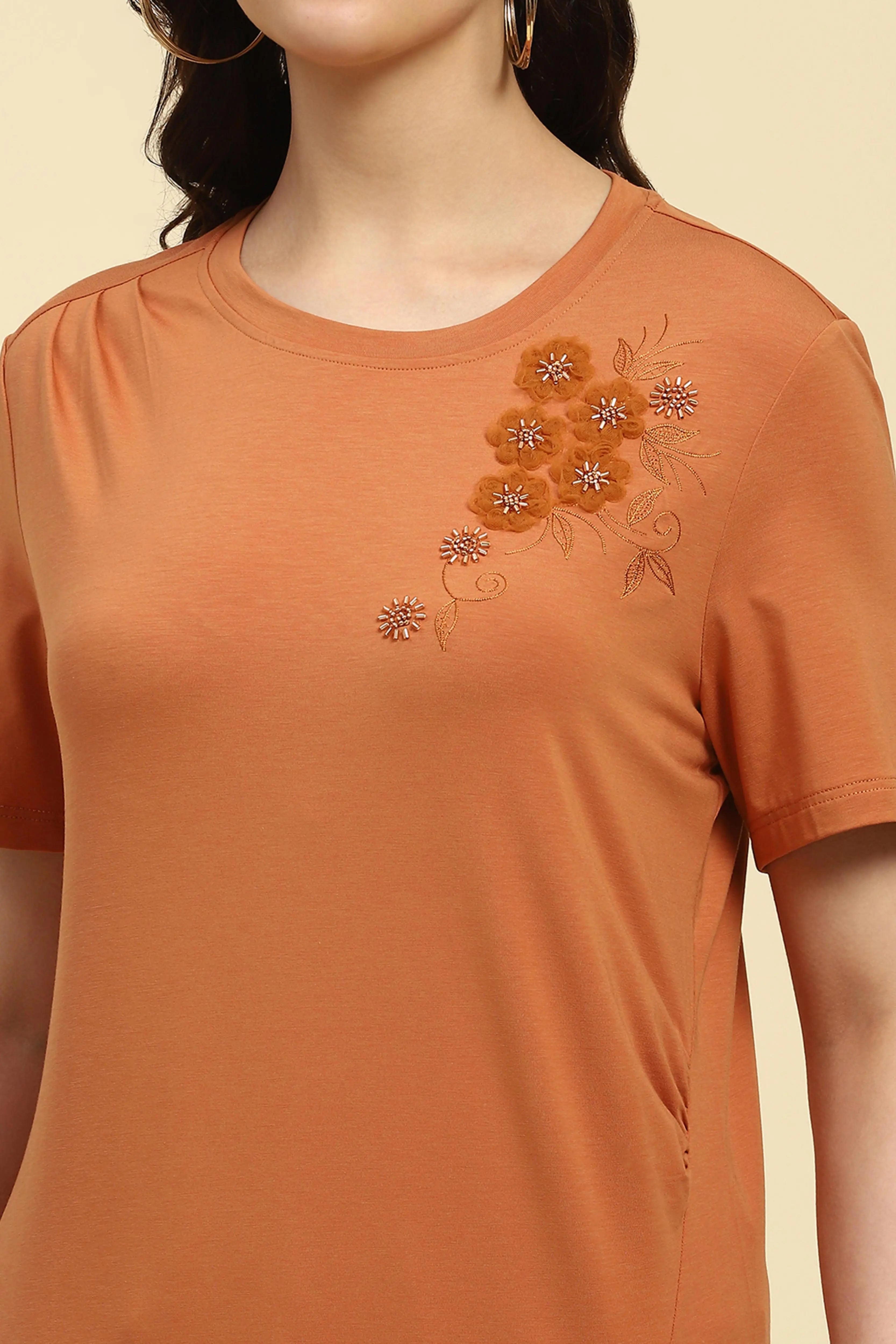 Rust Embroidered Modal Top - Global Republic
