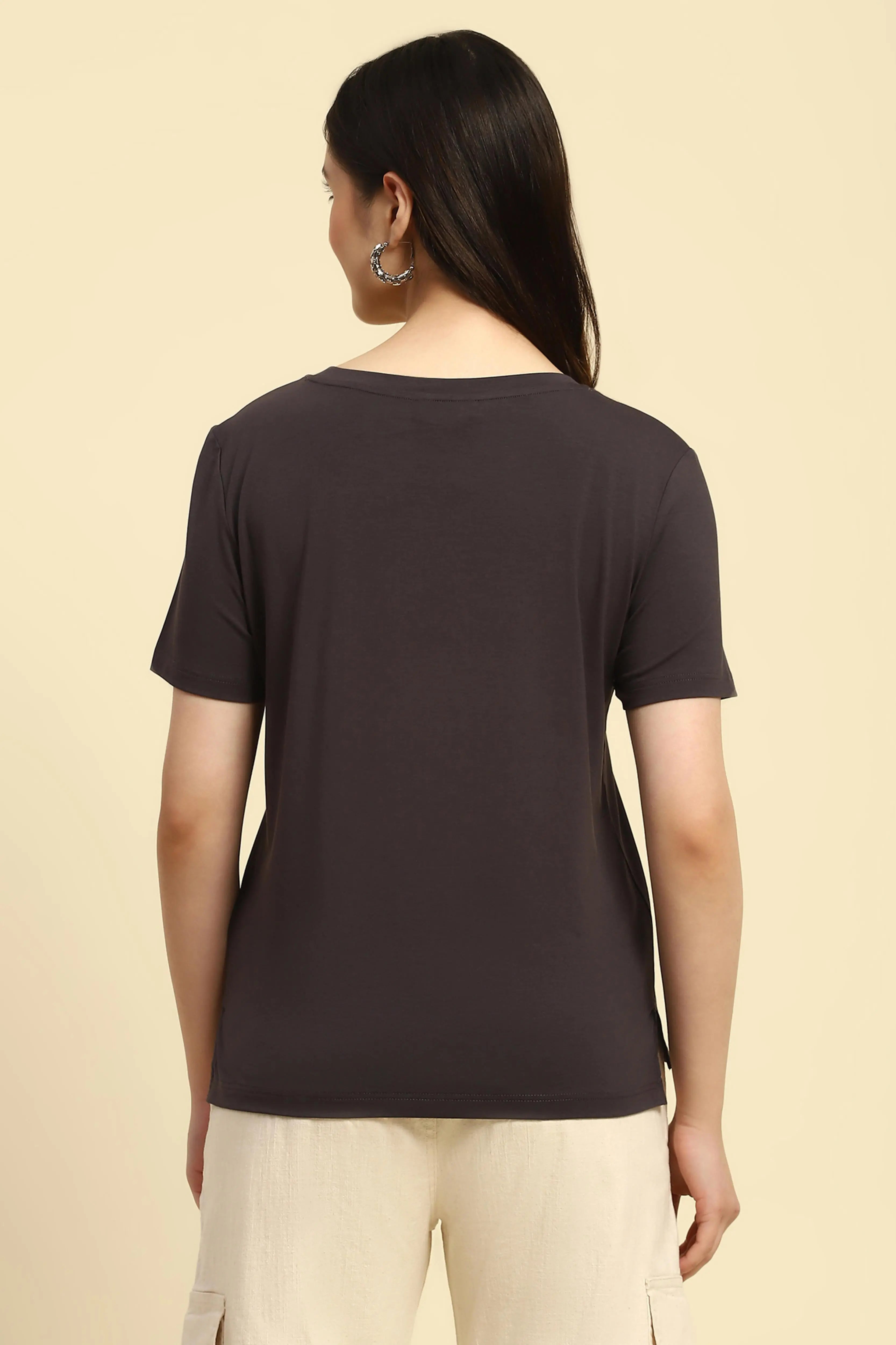 Grey Embellished Modal Blend Top - Global Republic