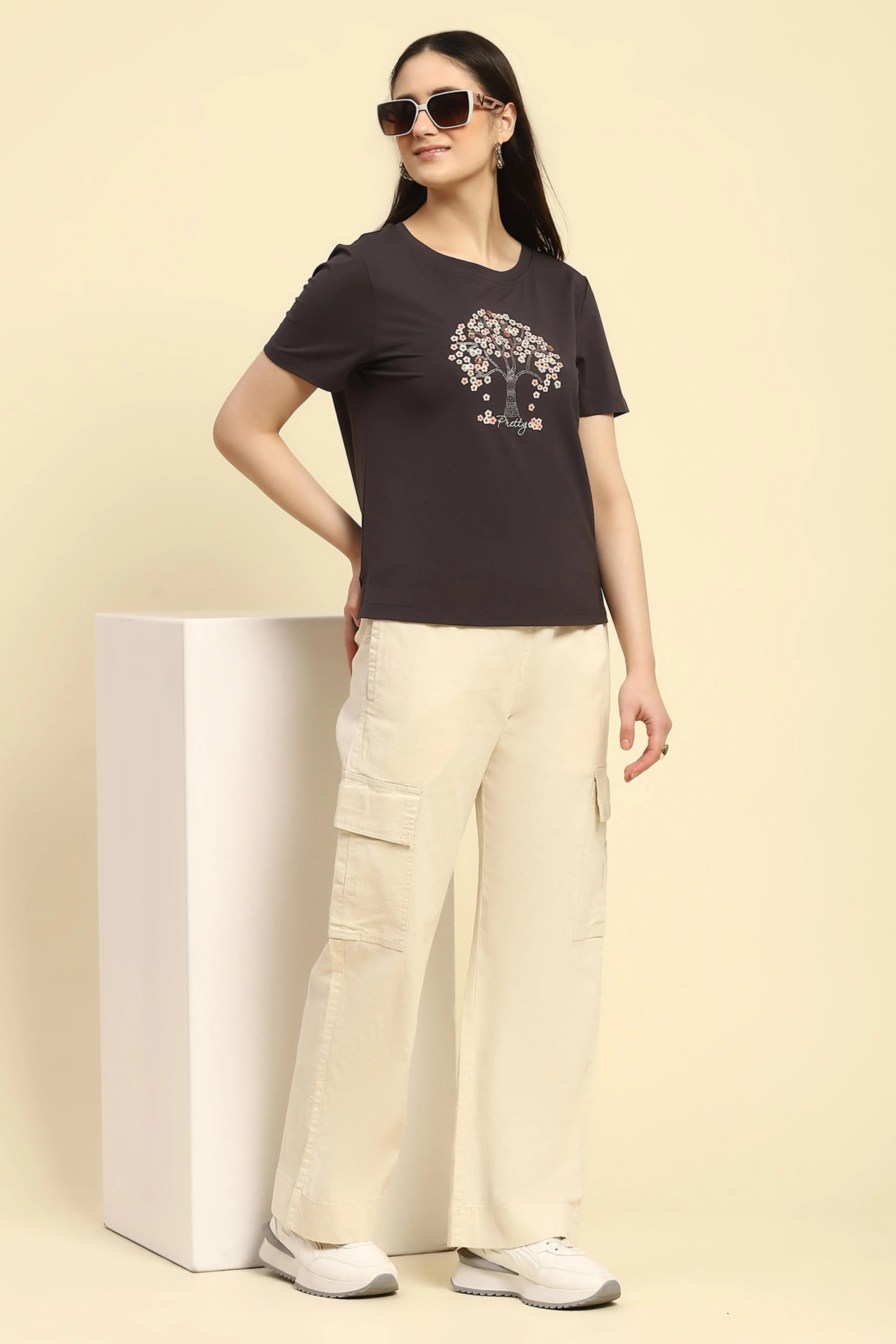 Grey Embellished Modal Blend Top - Global Republic