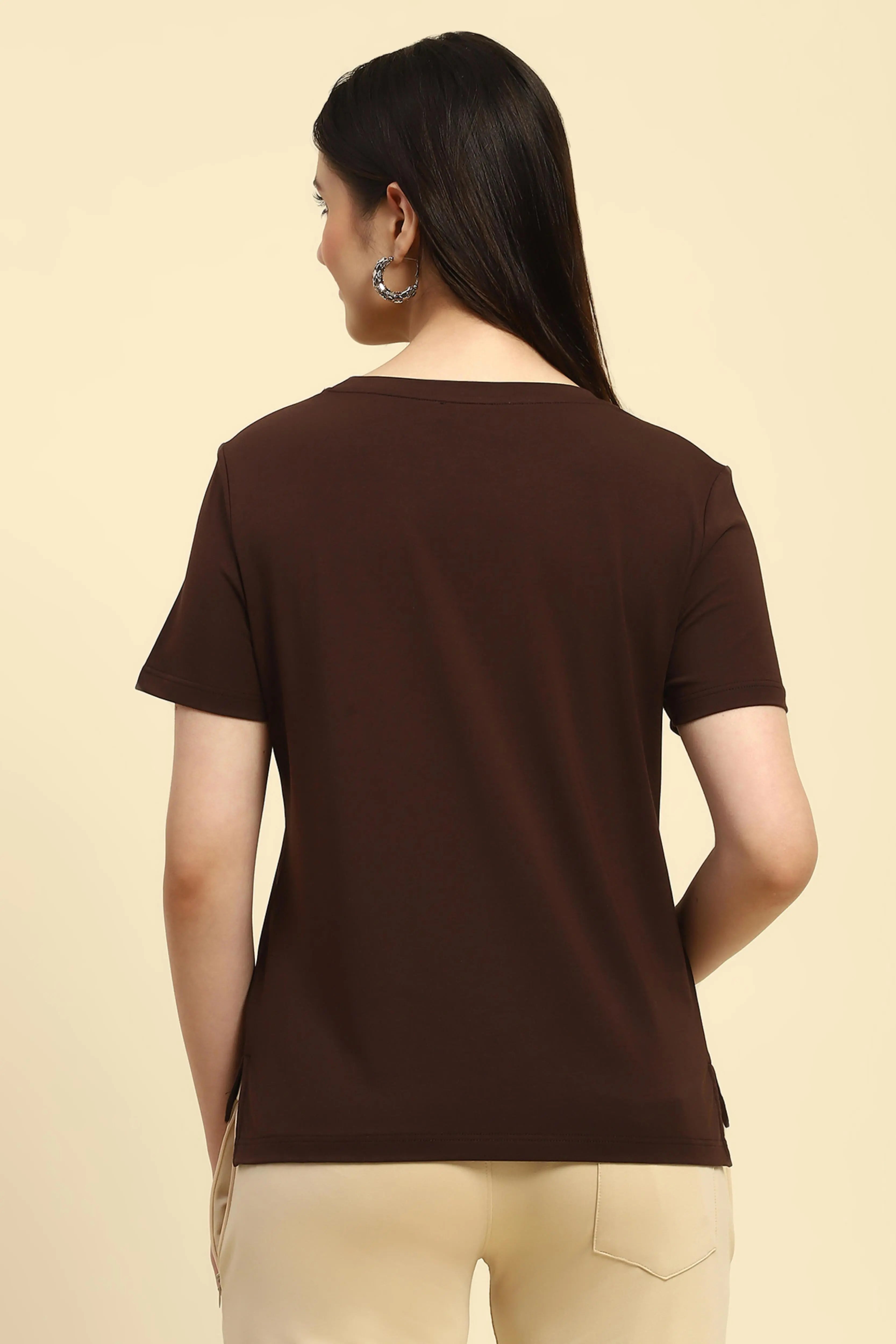 Brown Modal Embroidered Top - Global Republic