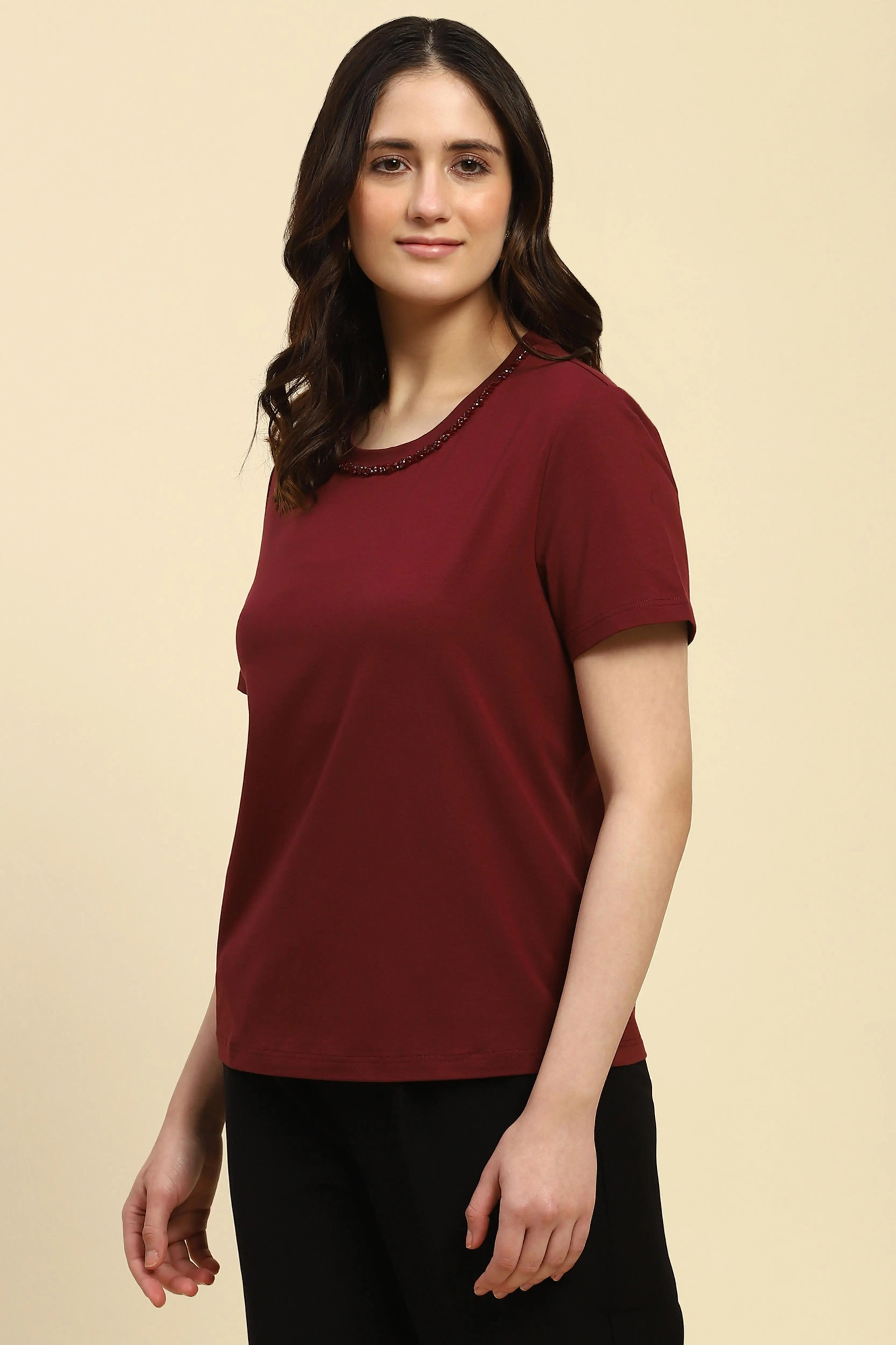 Wine Embellished Cotton Top - Global Republic