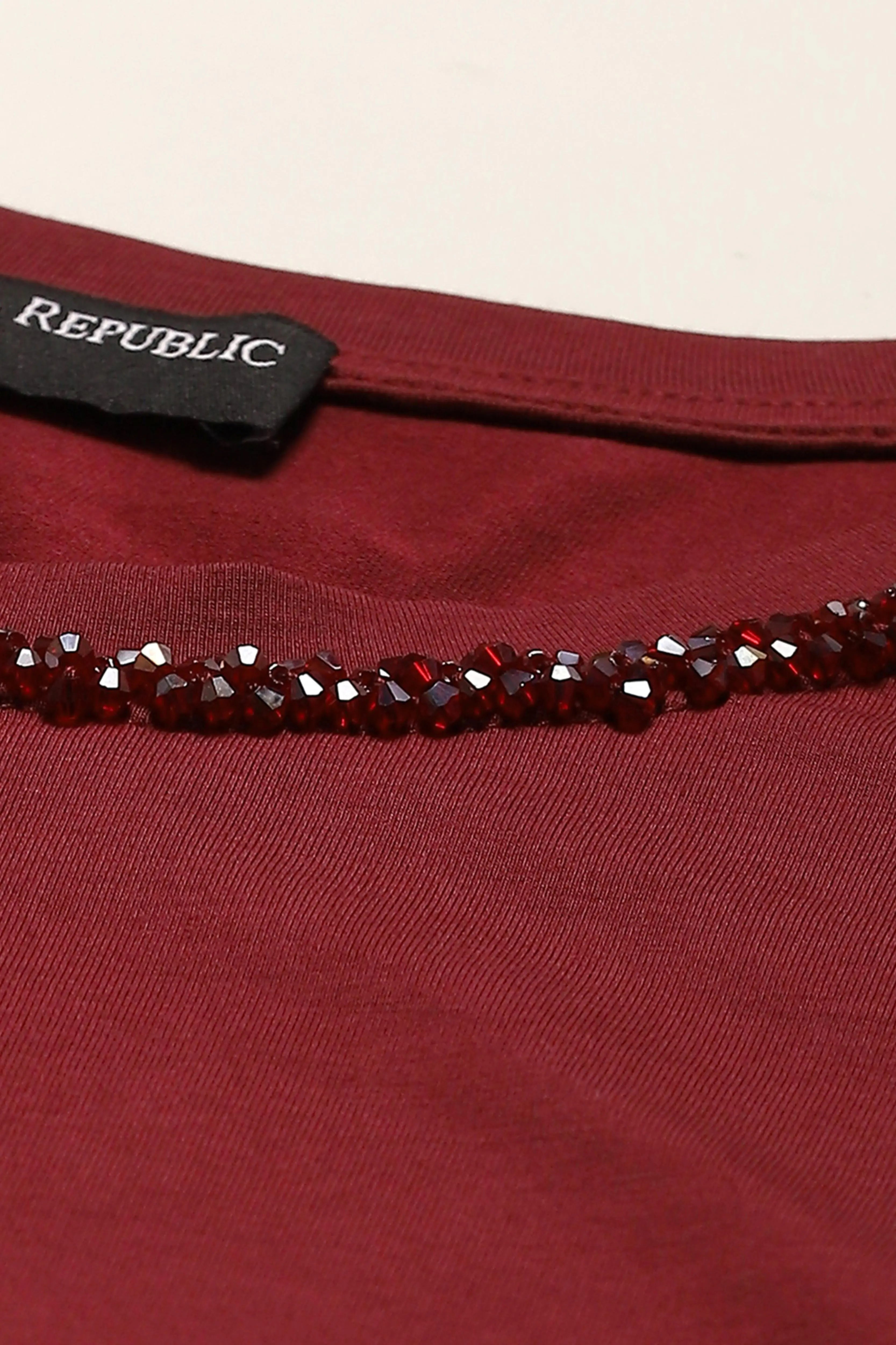 Wine Embellished Cotton Top - Global Republic