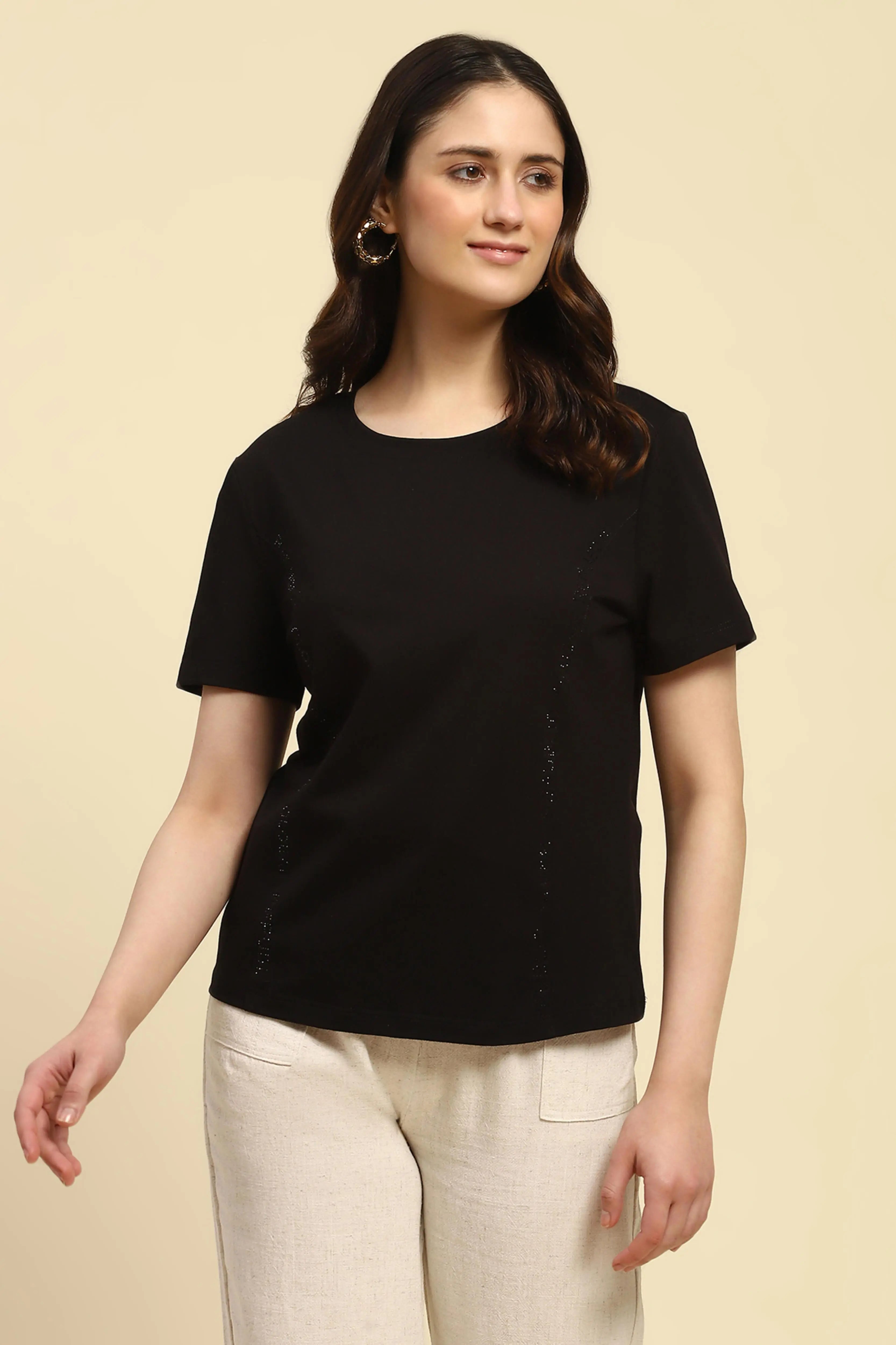 Black Cotton Embroidered Top - Global Republic
