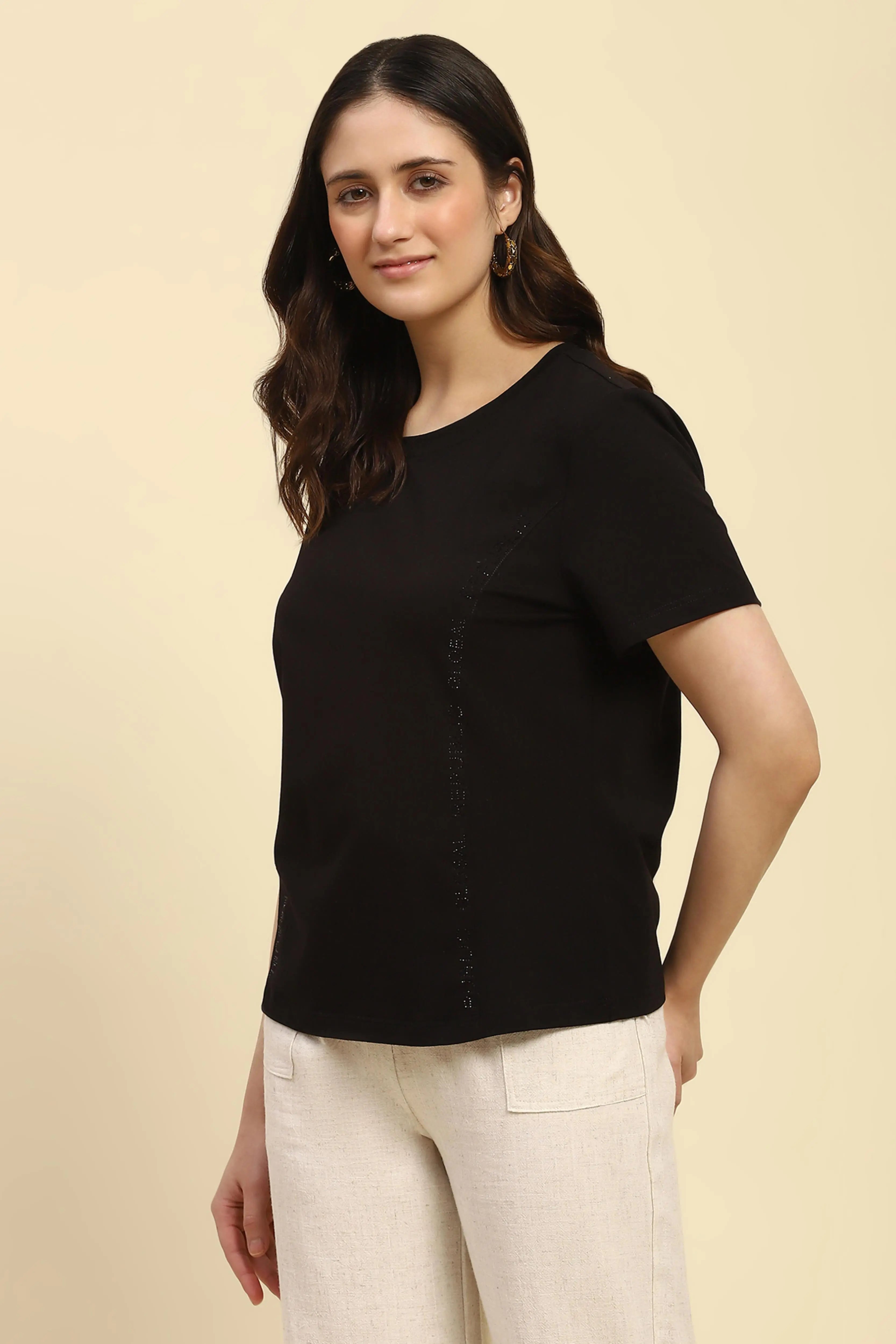 Black Cotton Embroidered Top - Global Republic