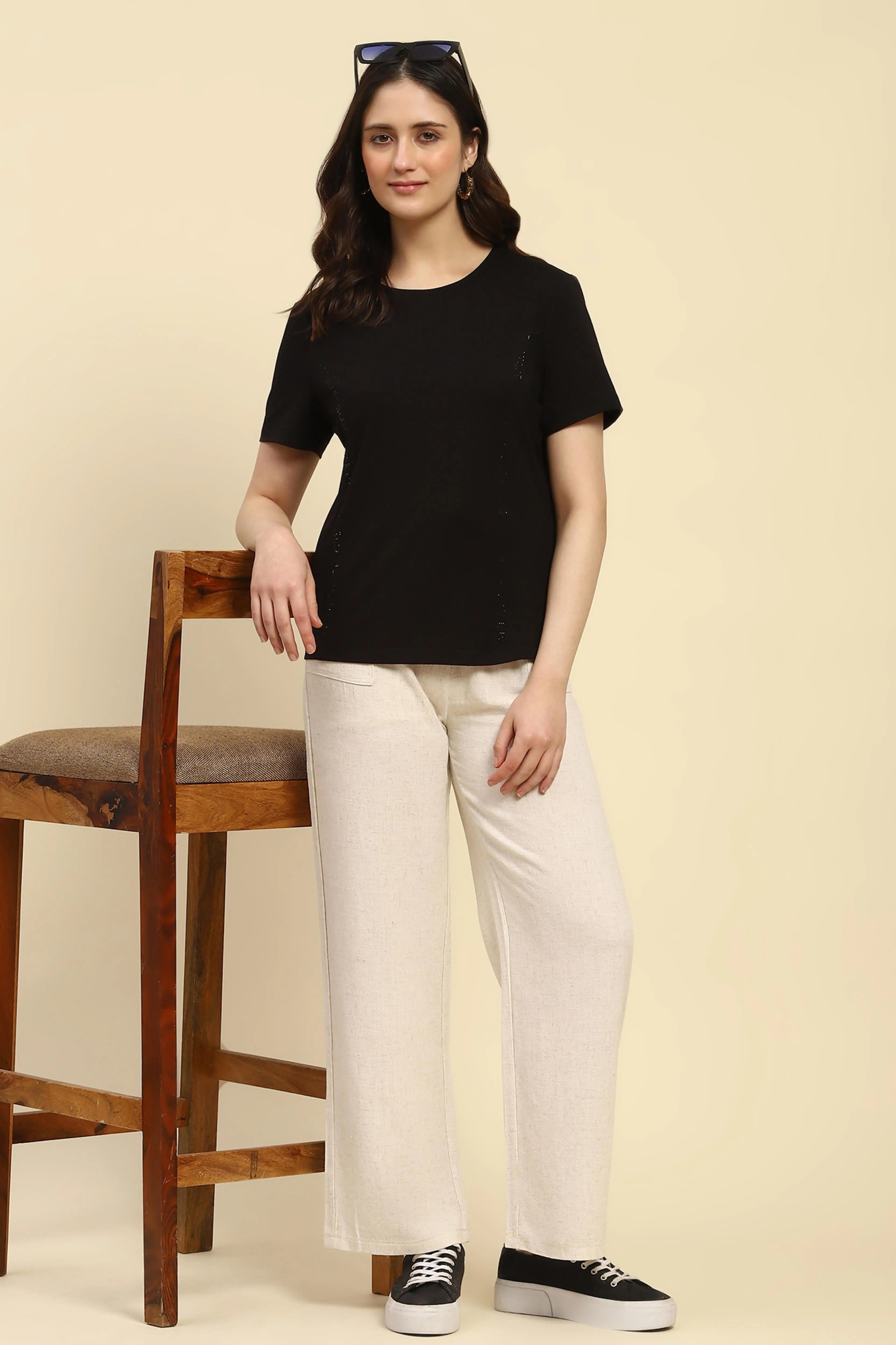 Black Cotton Embroidered Top - Global Republic