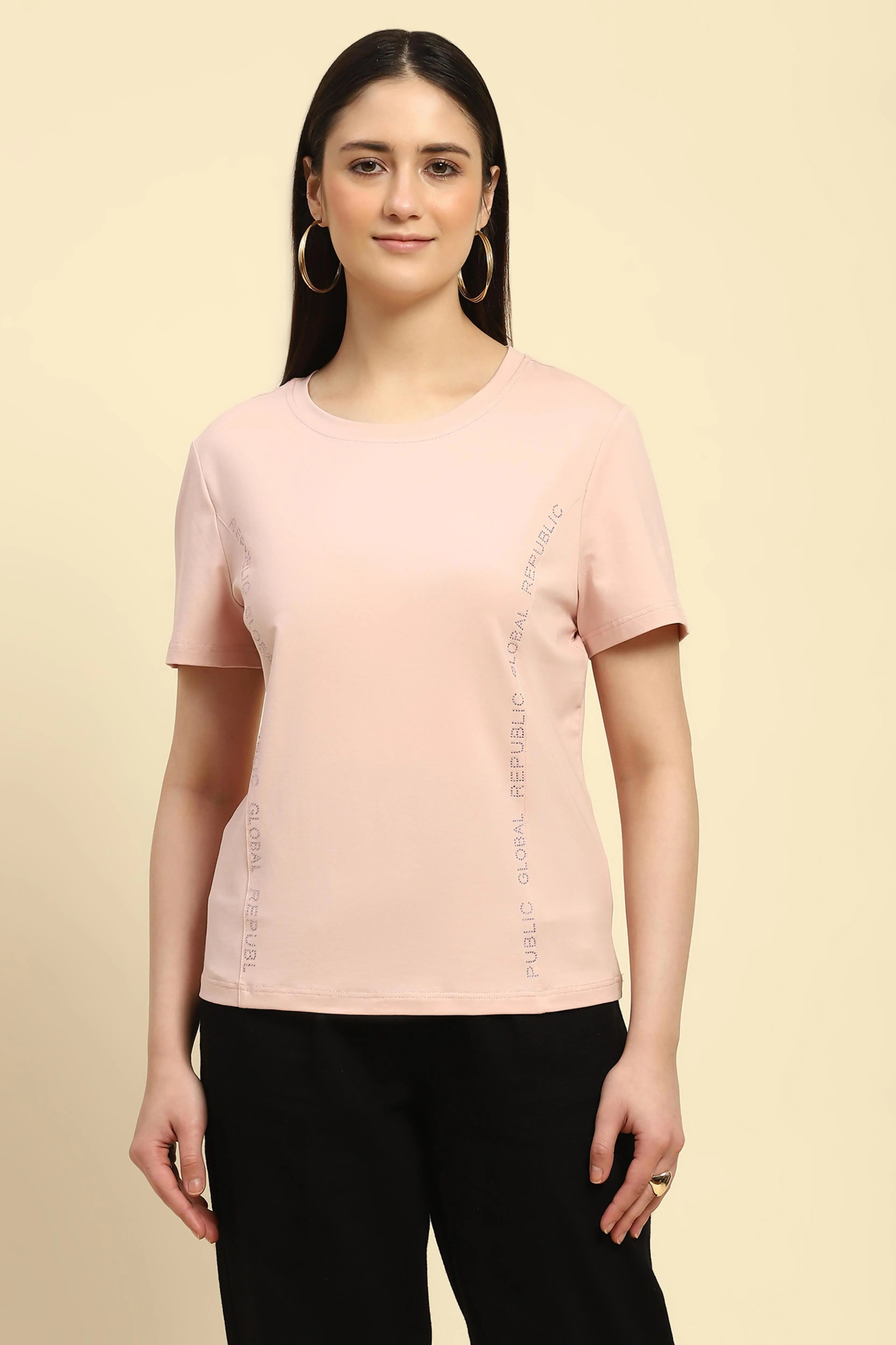 Pink Embroidered Cotton Relaxed Fit Top - Global Republic
