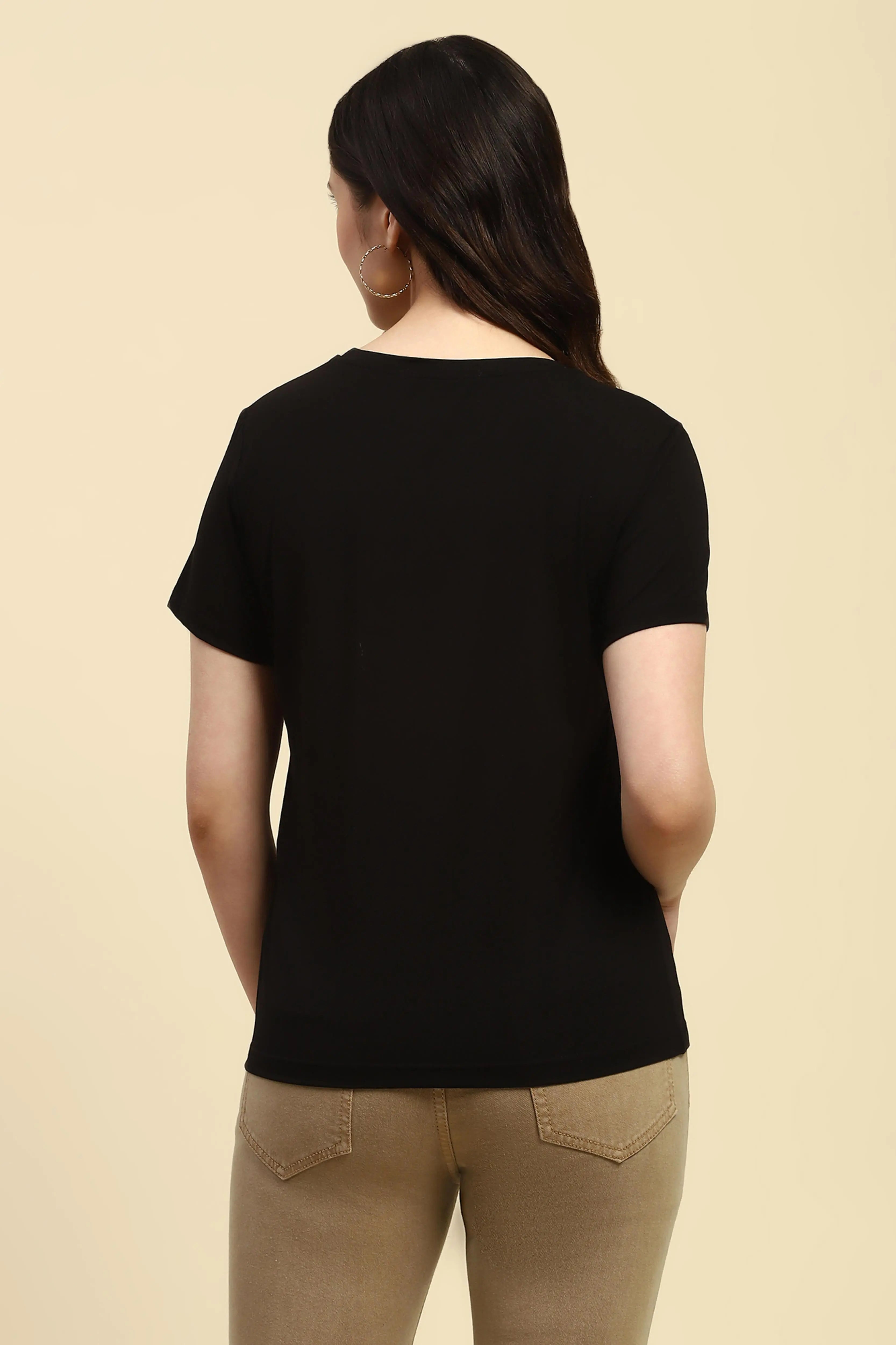 Black 3D Embroidered Modal Top - Global Republic