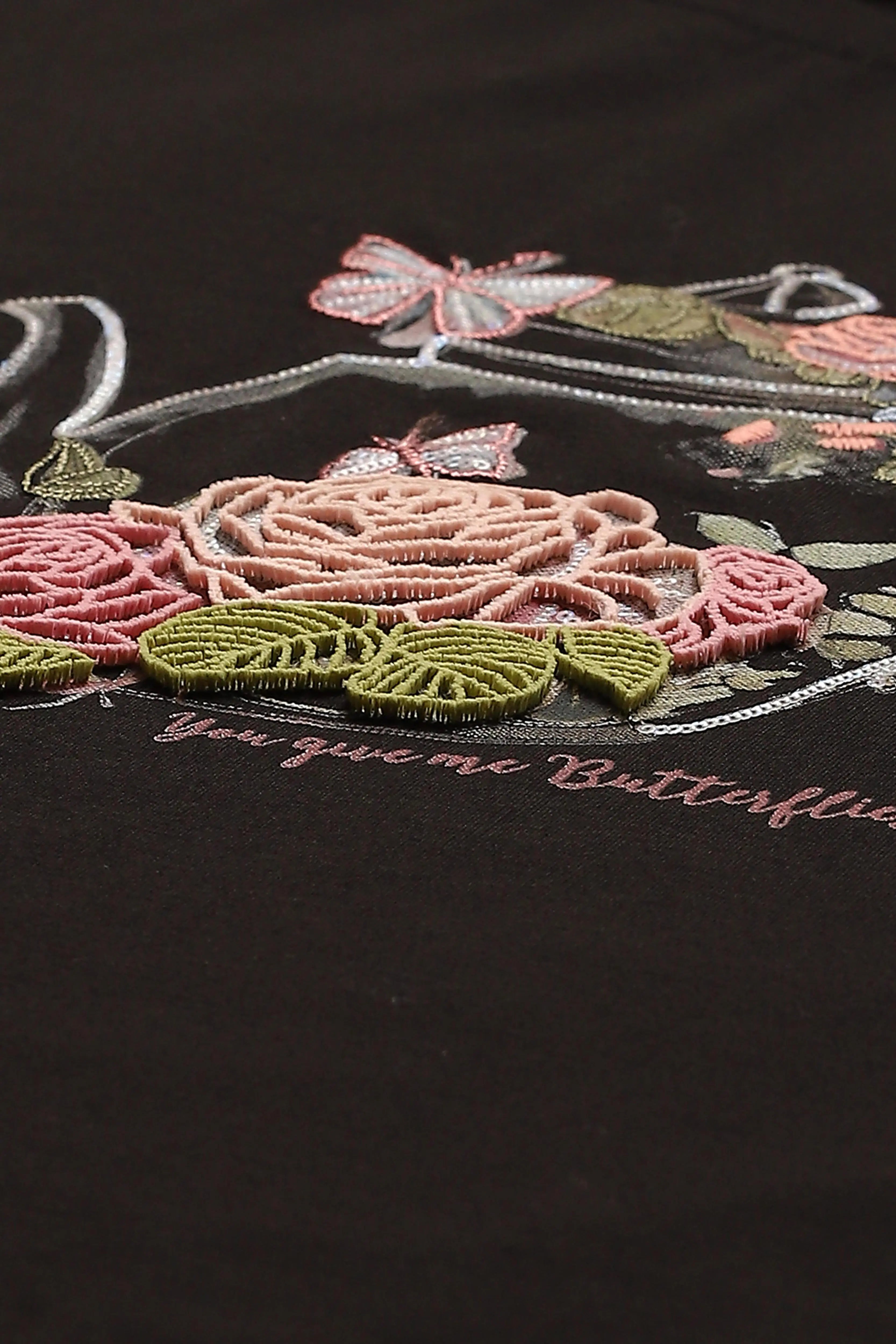 Black 3D Embroidered Modal Top - Global Republic